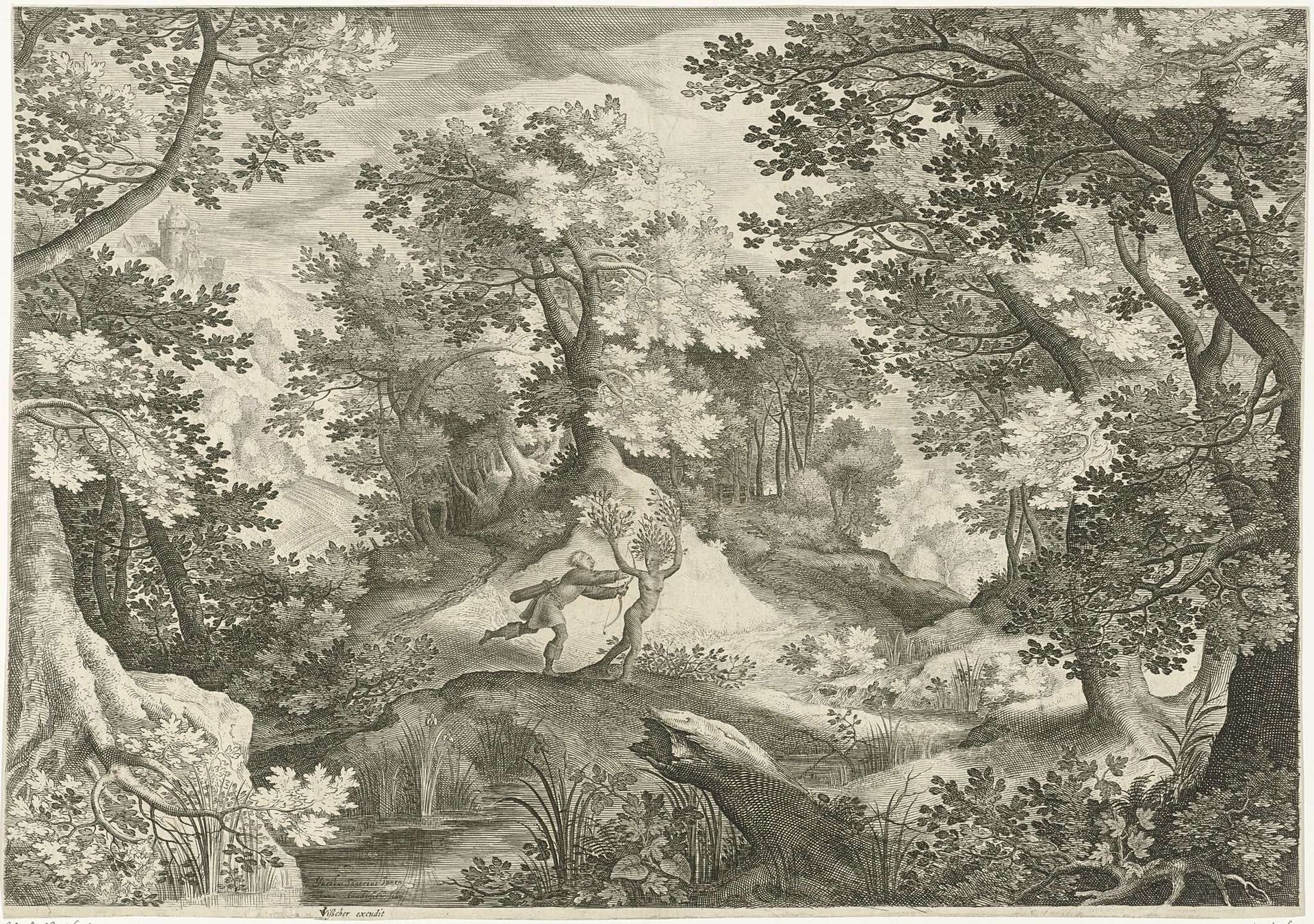 Landschap met Apollo en Daphne by Jan van Londerseel