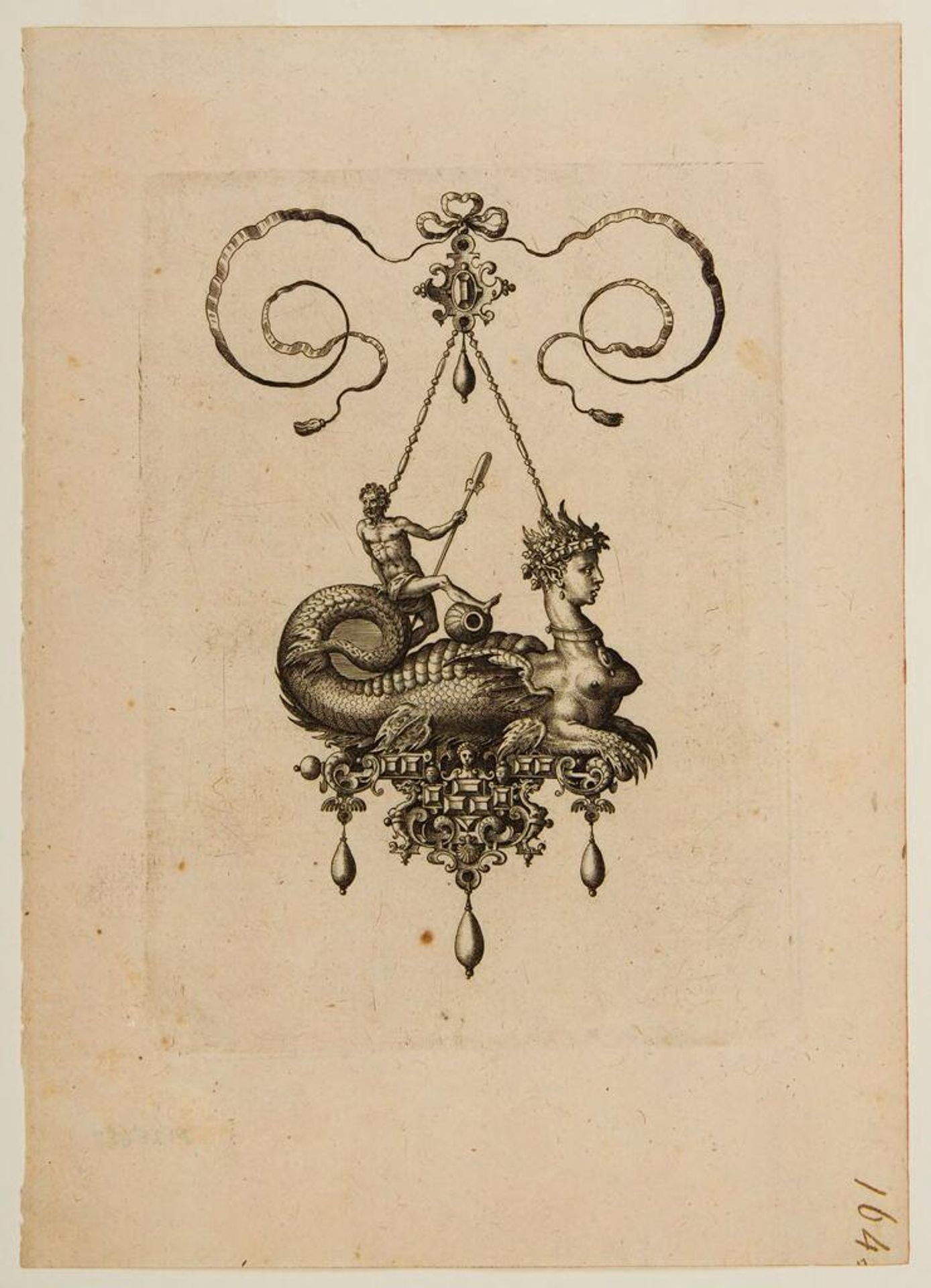 Jeweled Pendant in the Form of a Sphinx Sea Monster, with a Triton Holding an Oar by Adriaen Collaert