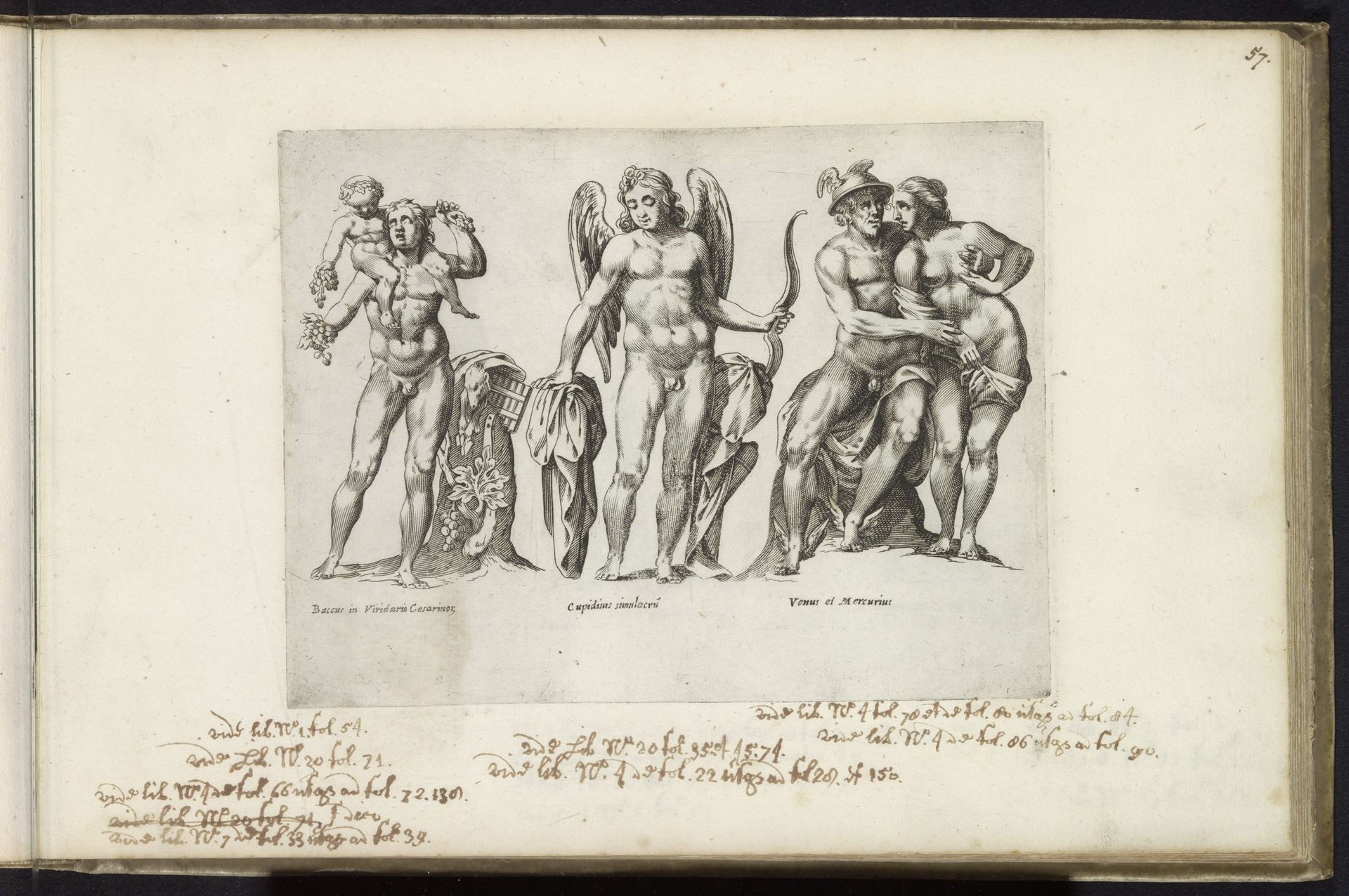 Sculpturen van Bacchus, Amor en Mercurius en Venus als geliefden by Anonymous