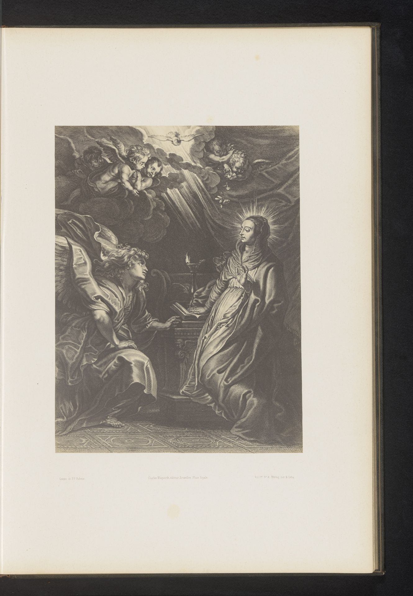 Fotoreproductie van een gravure van de Annunciatie door Schelte Adamsz. Bolswert, naar het schilderij door Peter Paul Rubens by Jean Louis Bargignac
