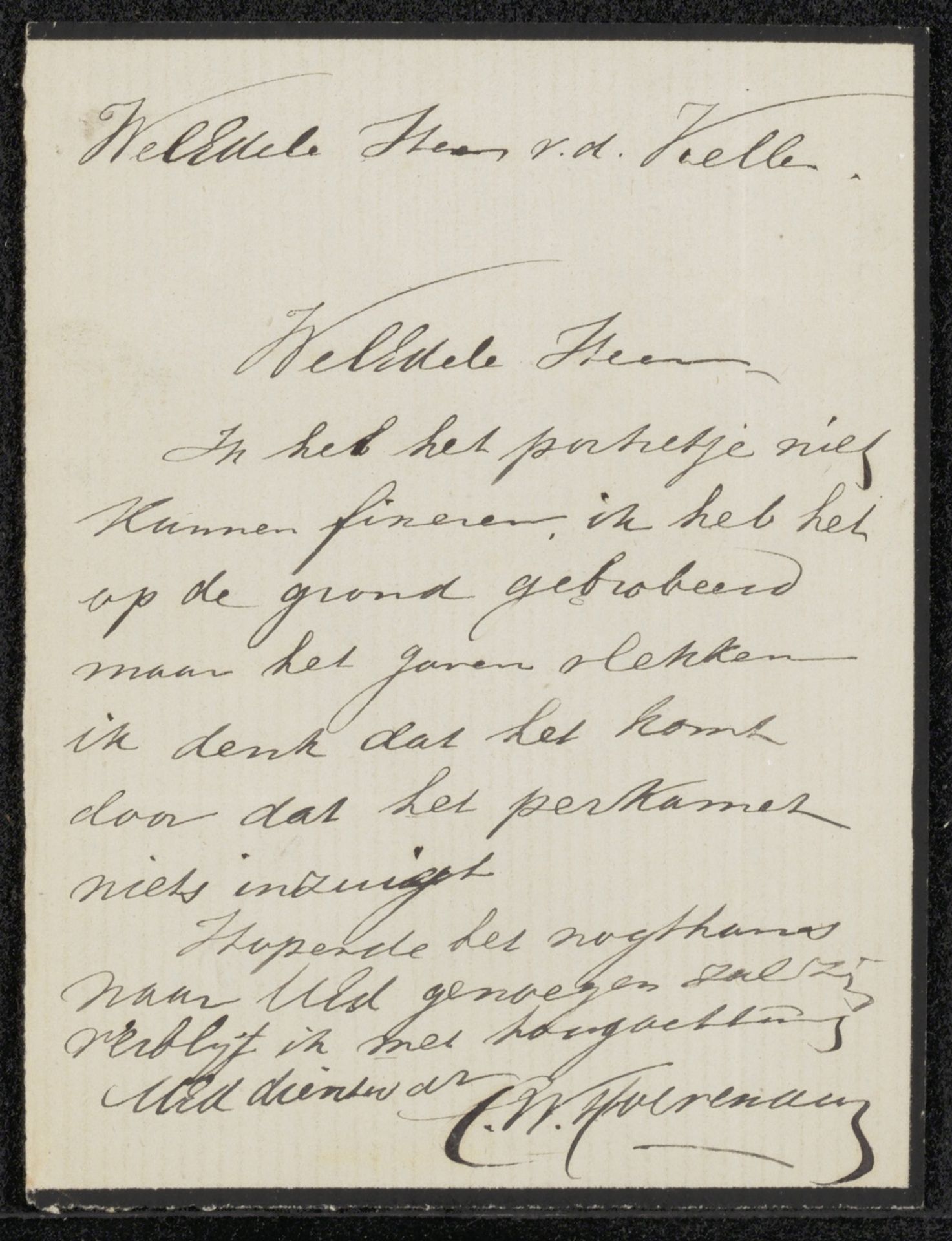 Brief aan Johan Philip van der Kellen by Cornelis Willem (II) Hoevenaar