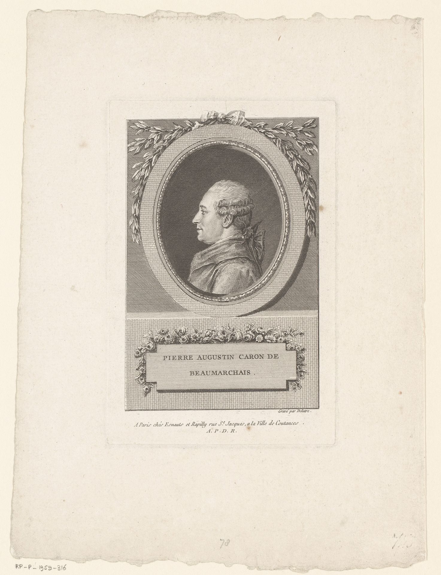 Portret van Pierre Beaumarchais by Jean Marie Delattre