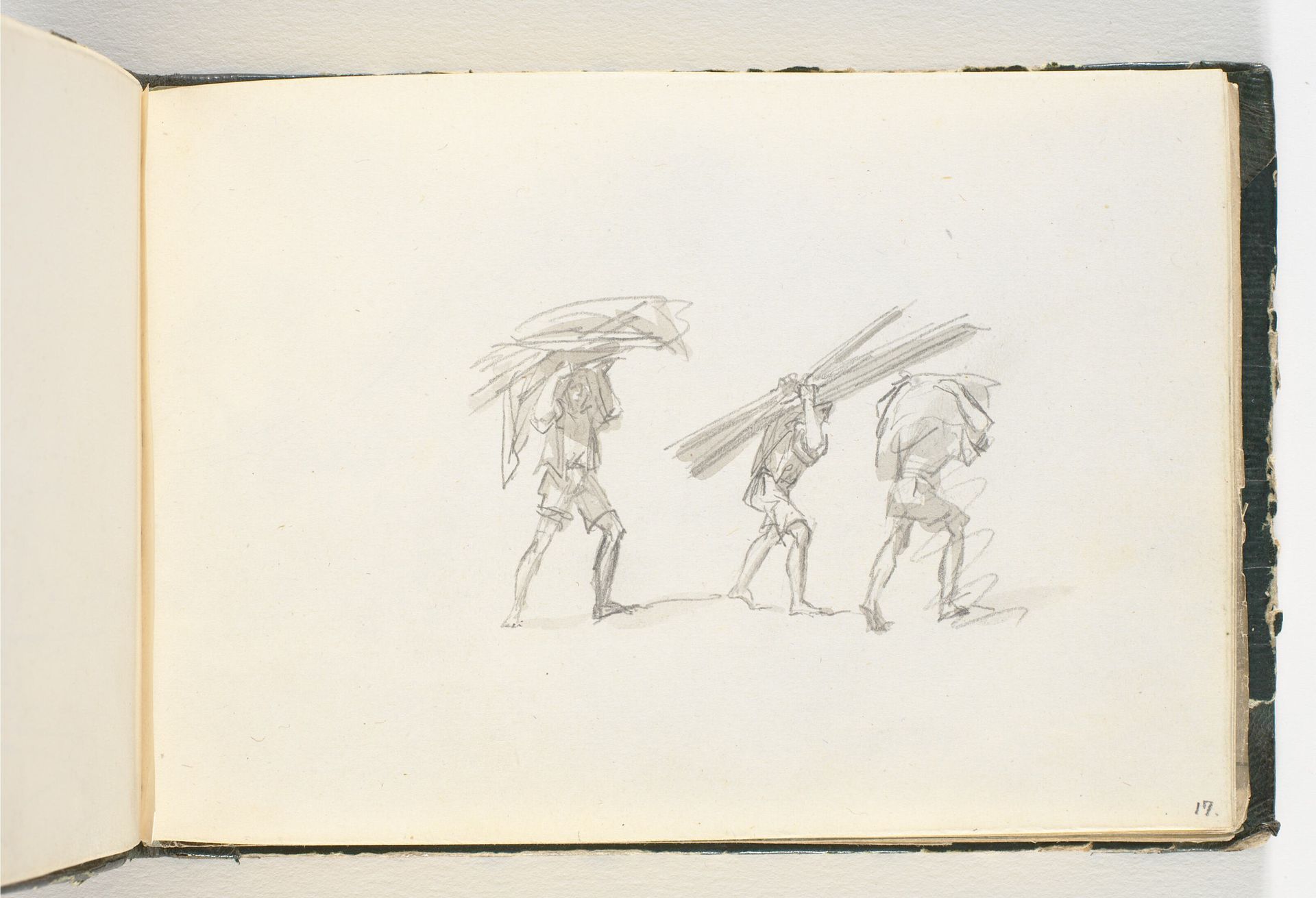 Tre mænd, der bærer store byrder på nakken og hovedet by J.C. Dahl