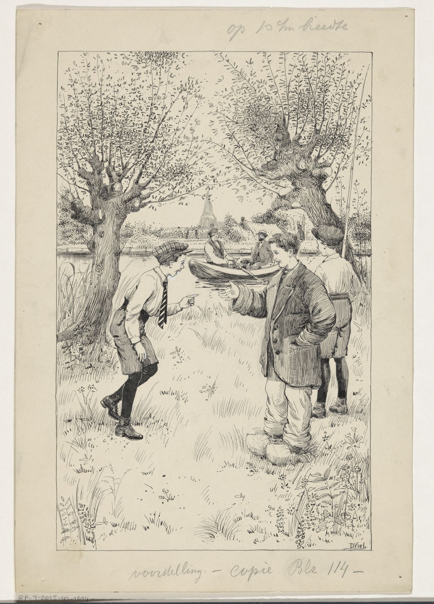 Jongens aan een waterkant by D. Viel