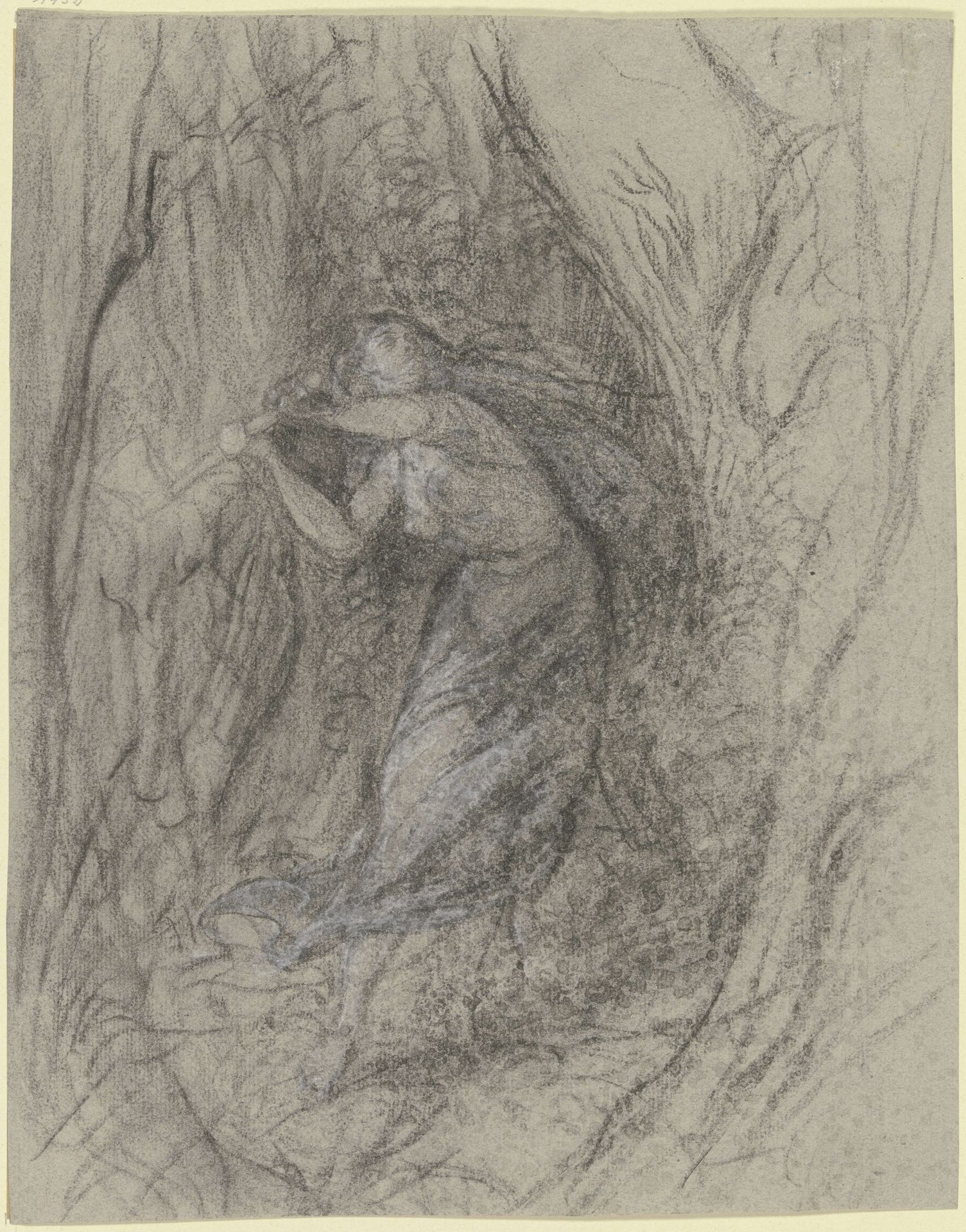 Eine junge Frau im Walde, eine Axt schwingend by Victor Müller