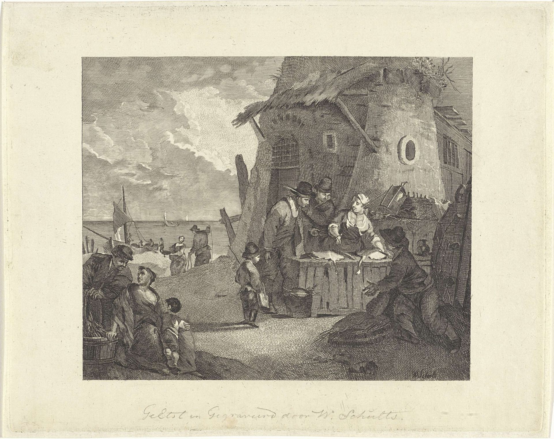 Visverkoop aan het strand by Willem Schults