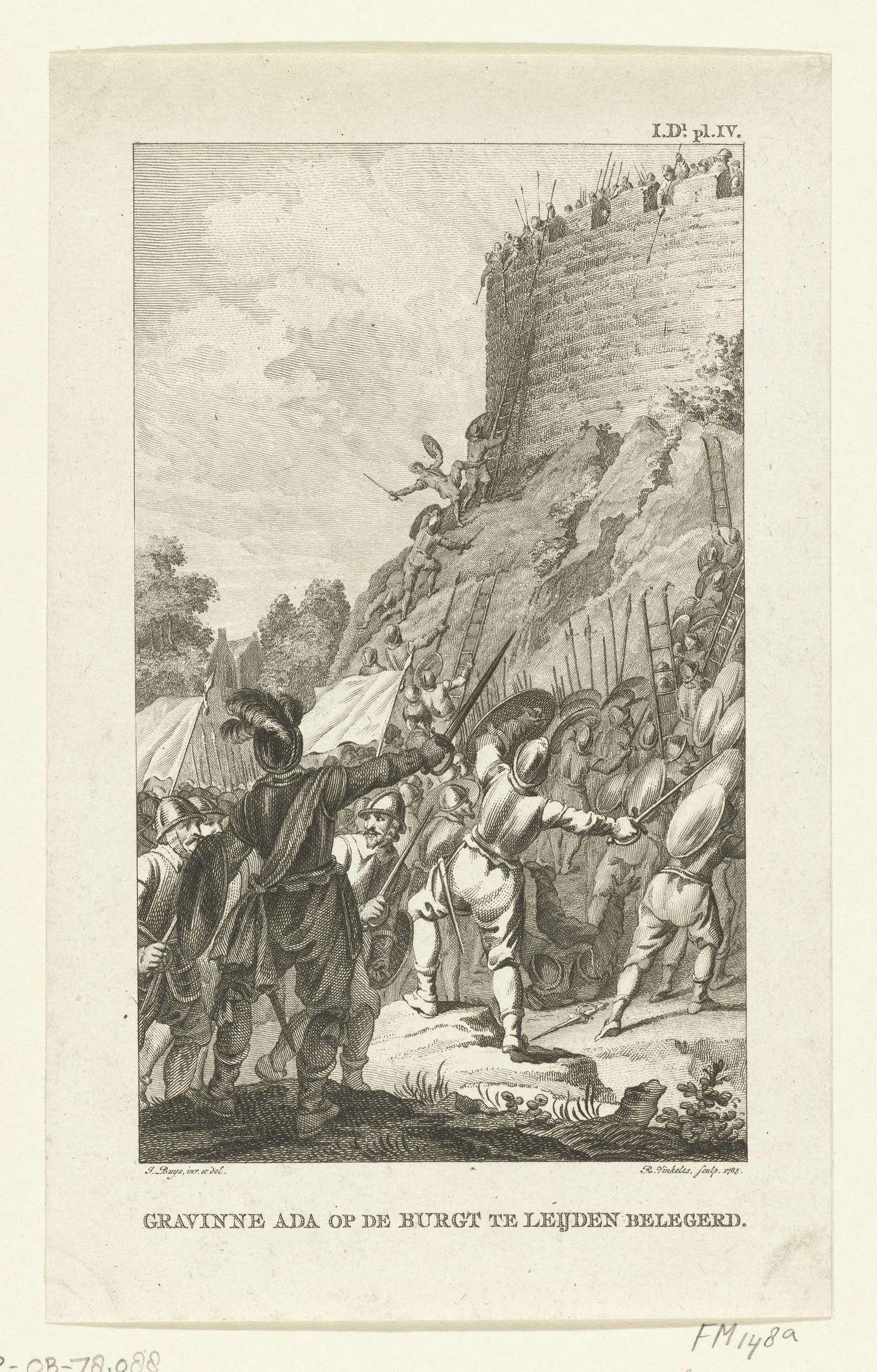 Gravin Ada belegerd op de burcht van Leiden, 1204 by Reinier Vinkeles