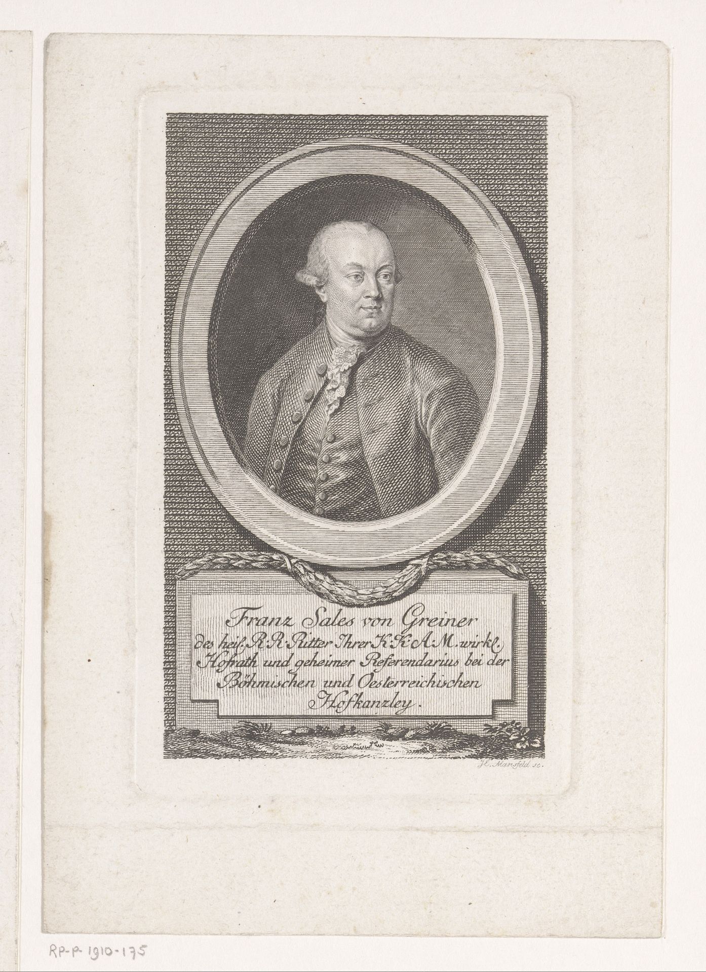 Portret van Franz Sales von Greiner by Johann Ernst Mansfeld