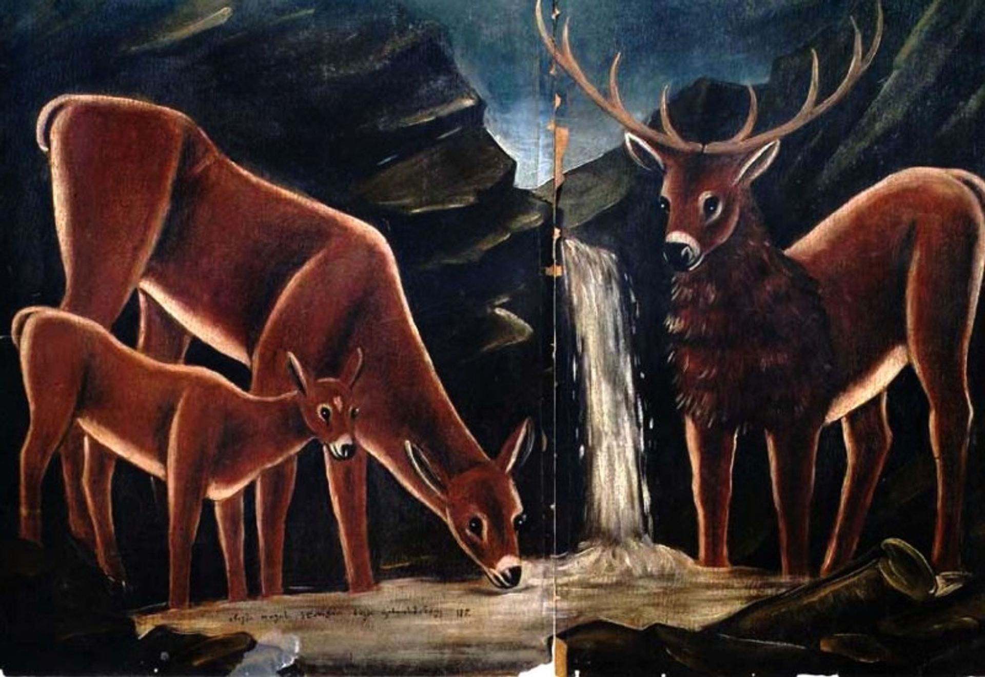 Deer with their fawns by Niko Pirosmani