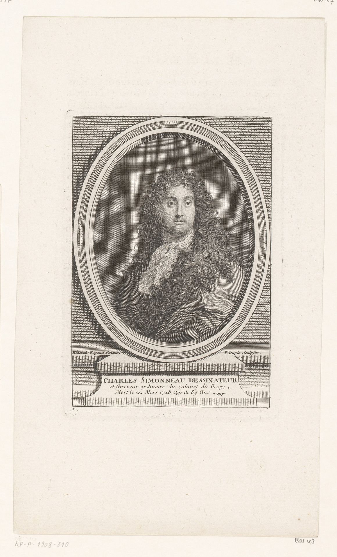 Portret van Charles Louis Simonneau by Pierre Dupin