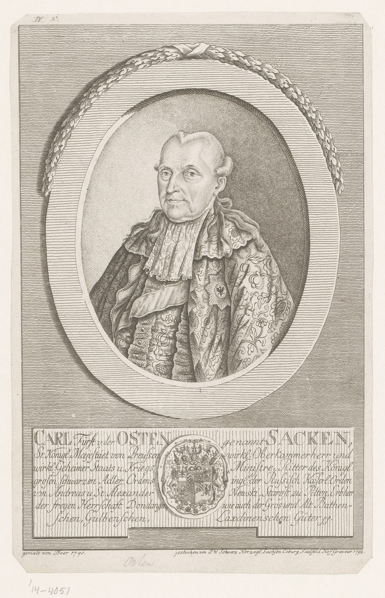 Portret van Carl von der Osten-Sacken by Paul Wolfgang Schwarz