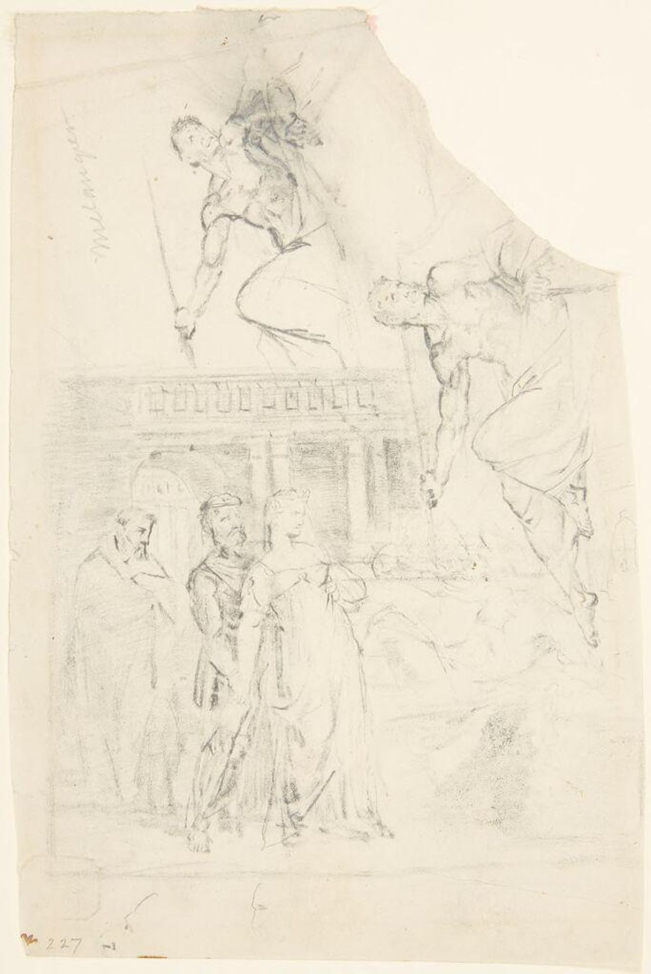Three Standing Figures, for "The Death of King John;" verso: Reclining Man by Washington Allston