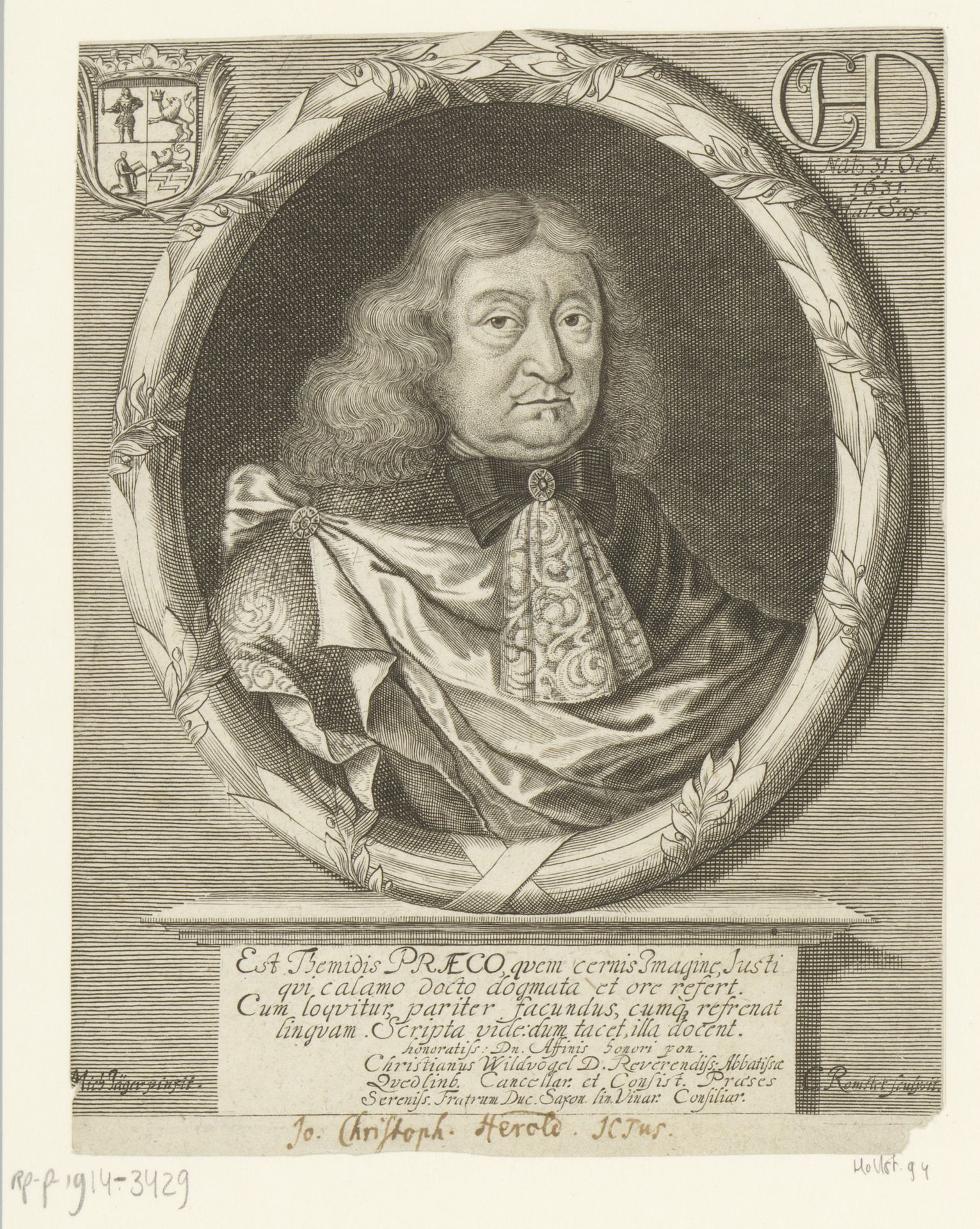 Portret van Johann Christoph Herold by Christian Romstet