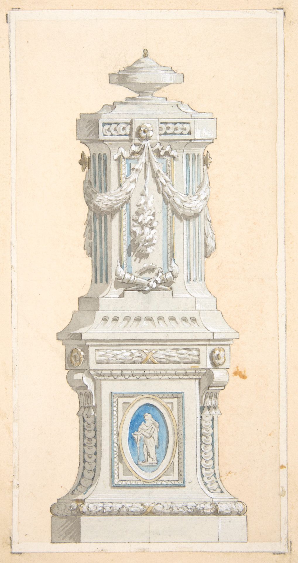 Design for an ornamented stone pedastal surmounted by an urn by Jules-Edmond-Charles Lachaise