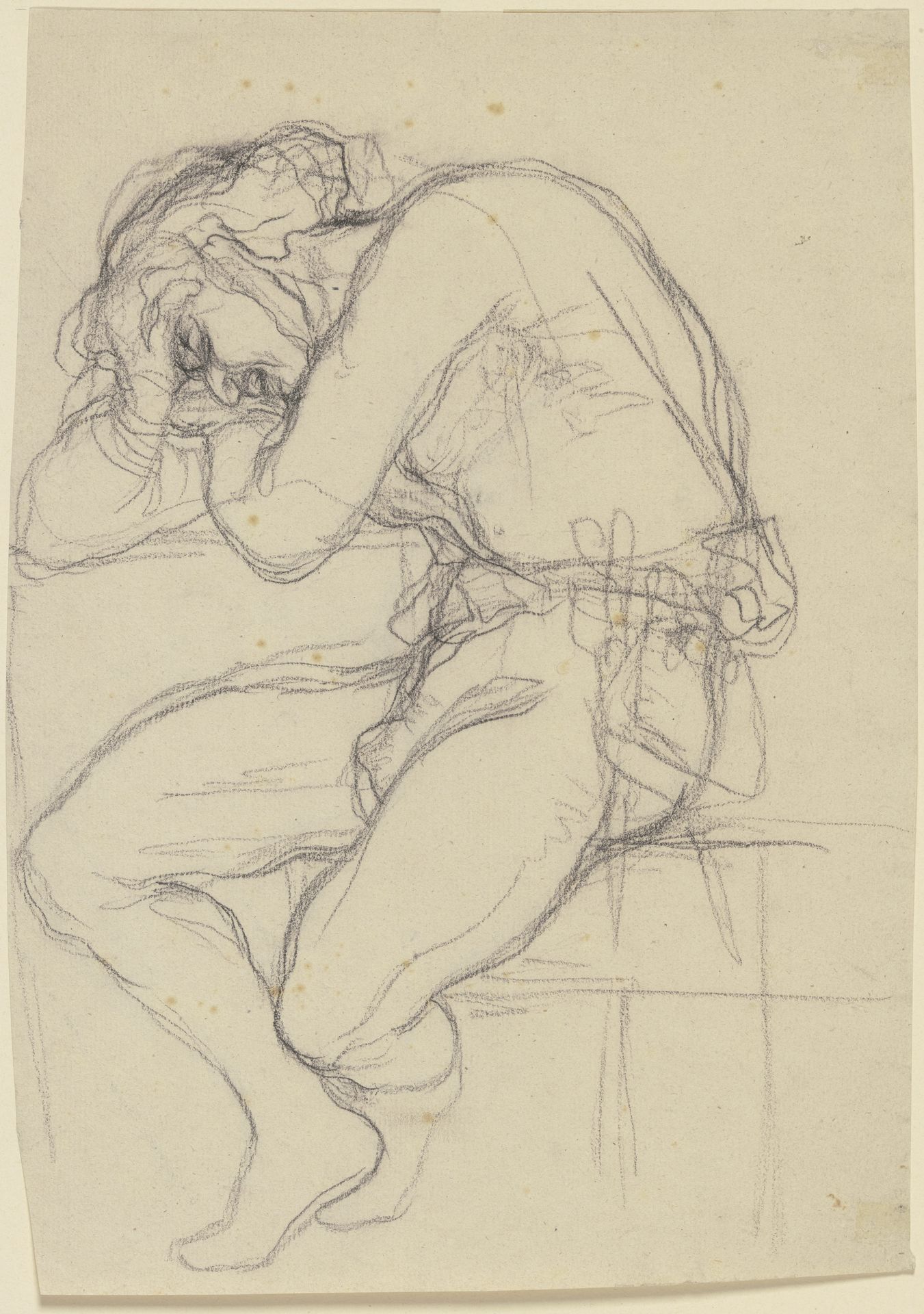 Mann am Tisch sitzend, den Kopf aufgestützt by Victor Müller