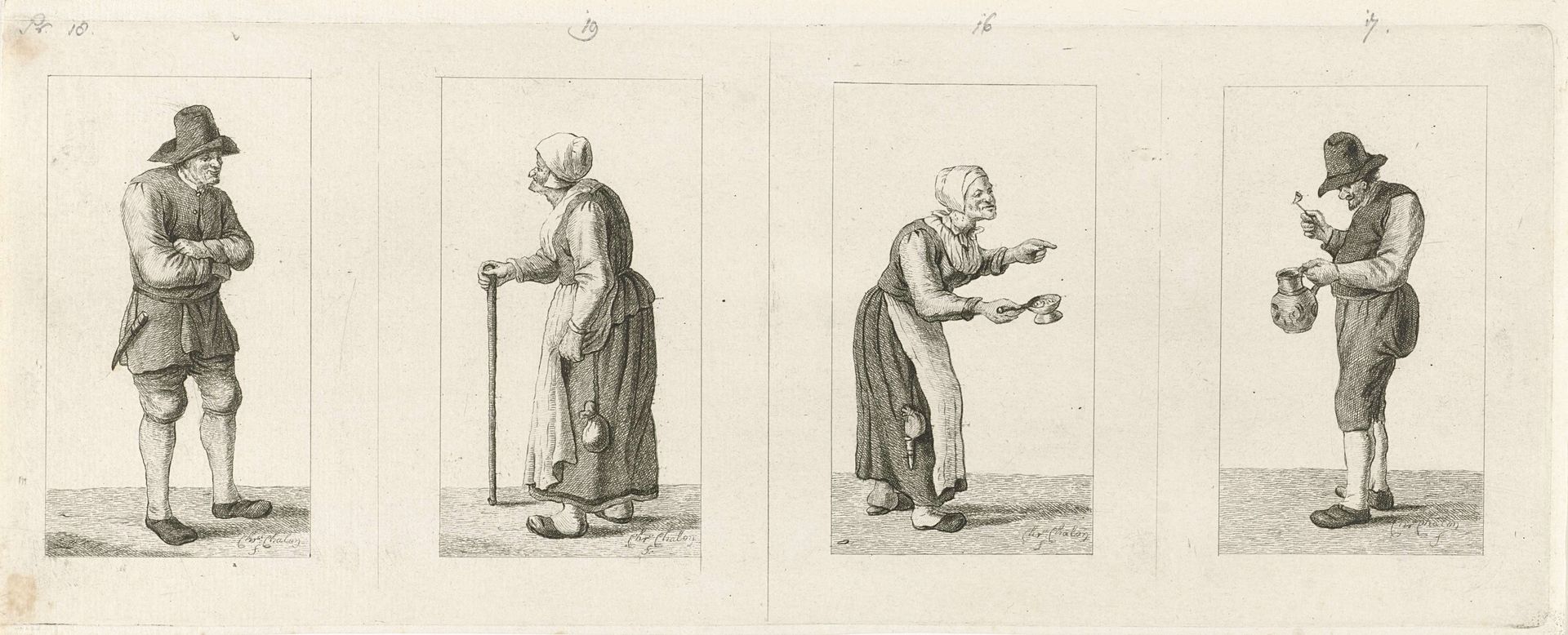 Vier voorstellingen van een staande figuur by Pieter de Mare