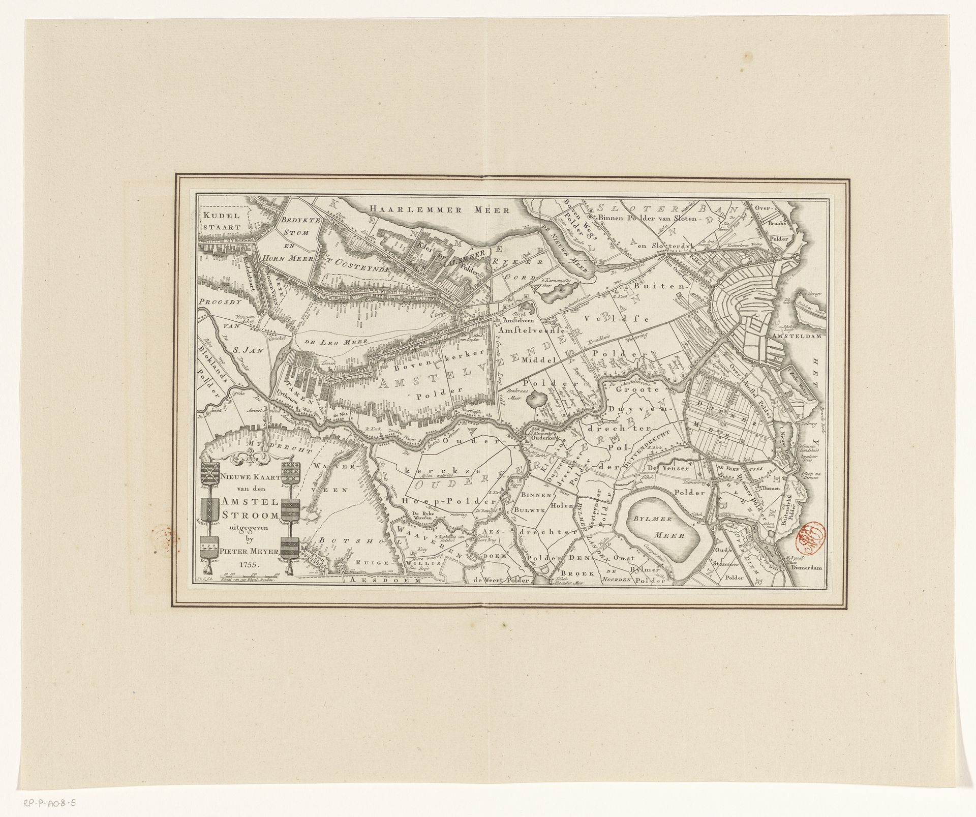 Kaart van de Amstel en omliggende gebieden by J. v. J.