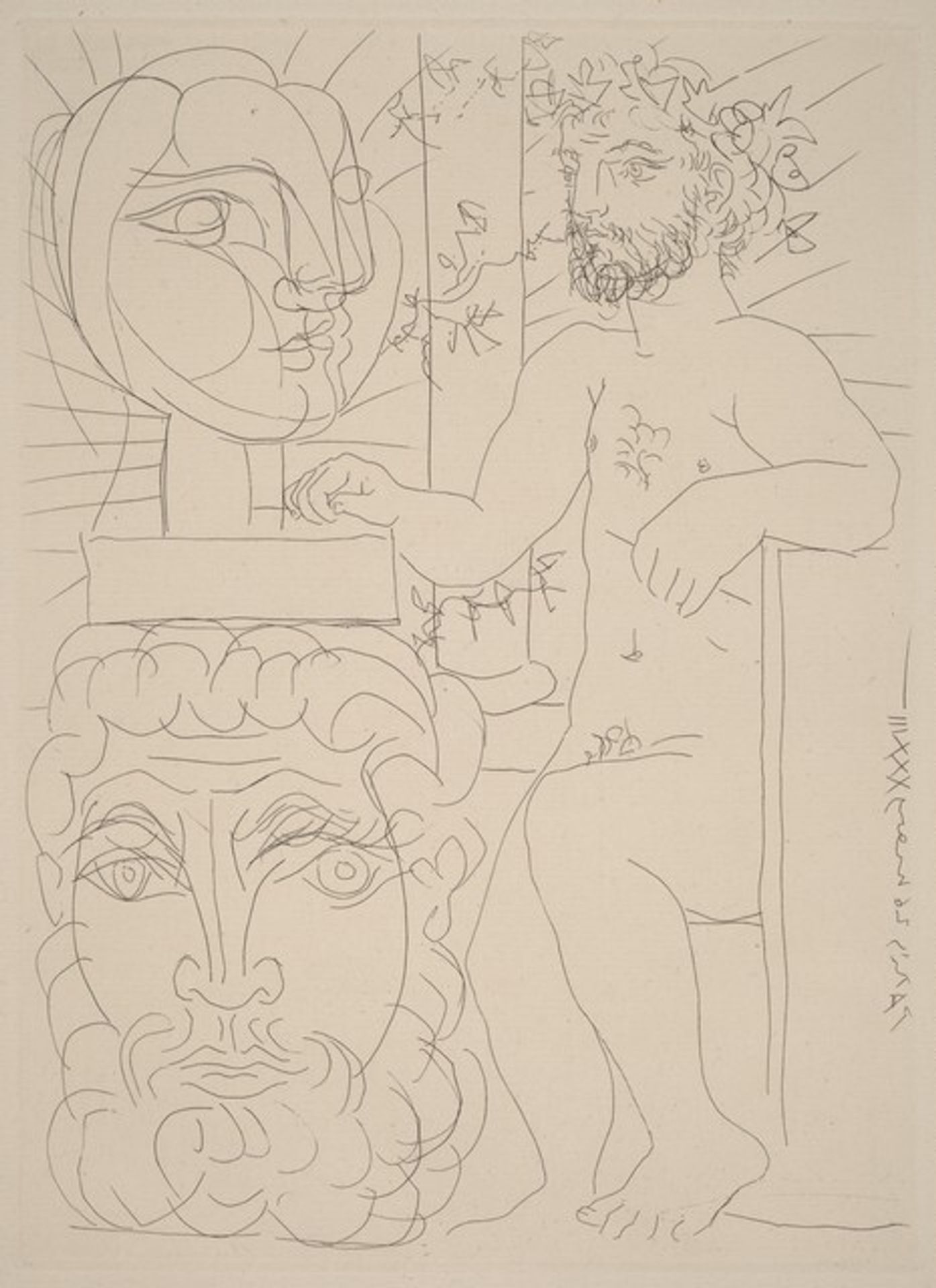 Sculptor with His Self-Portrait Serving as a Pedestal for a Head of Marie-Thérèse (Sculpteur et son autoportrait sculpté servant de socle à une tête de Marie-Thérèse) by Pablo Picasso