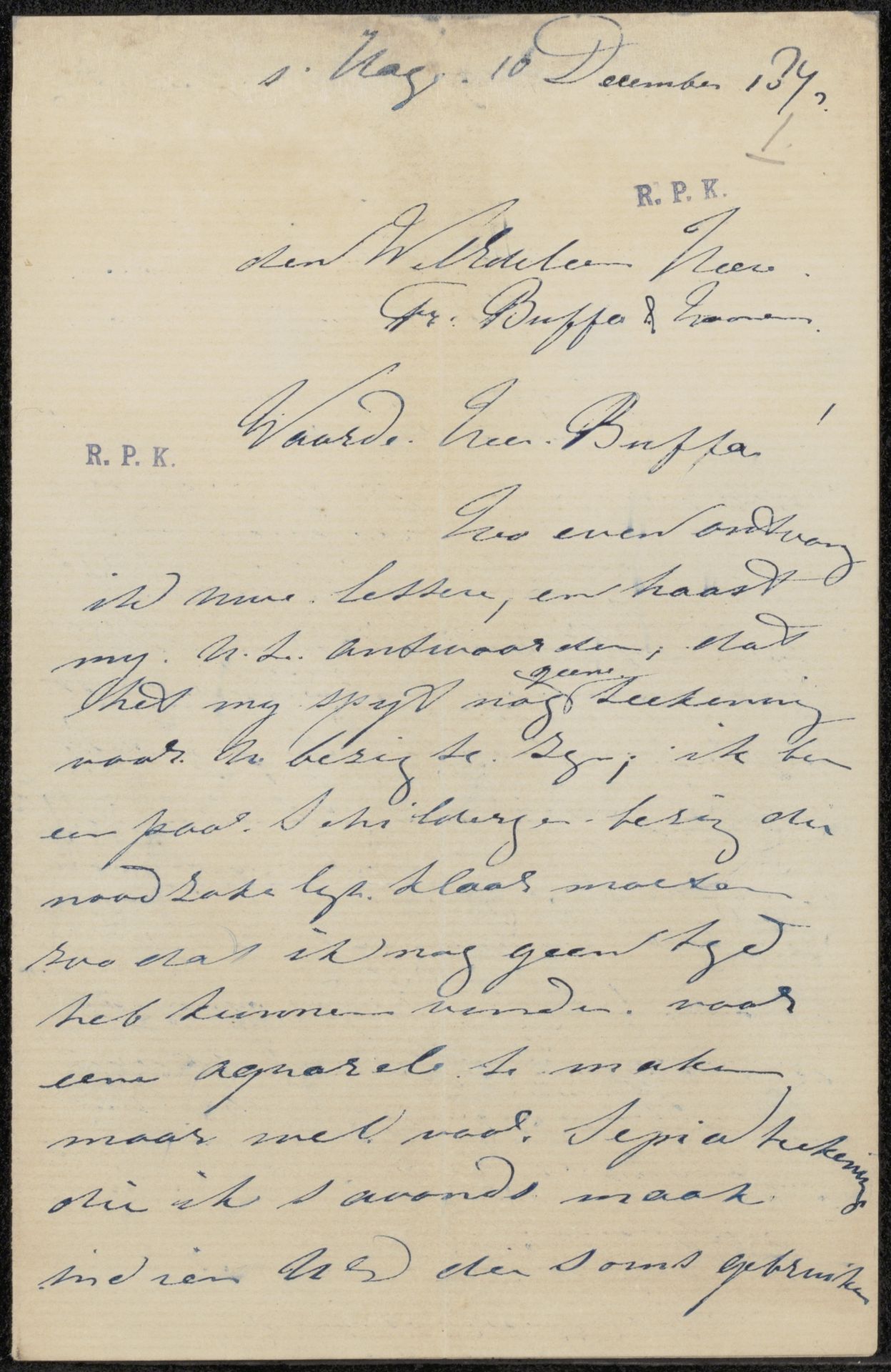 Brief aan Frans Buffa en Zonen by Willem Maris