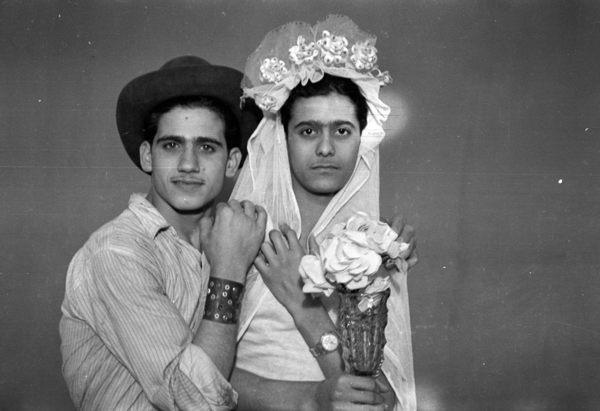 Najm (left) and Asmar (right). Studio Shehrazade, Saida, Lebanon, 1950s. Hashem el Madani by  Akram Zaatari