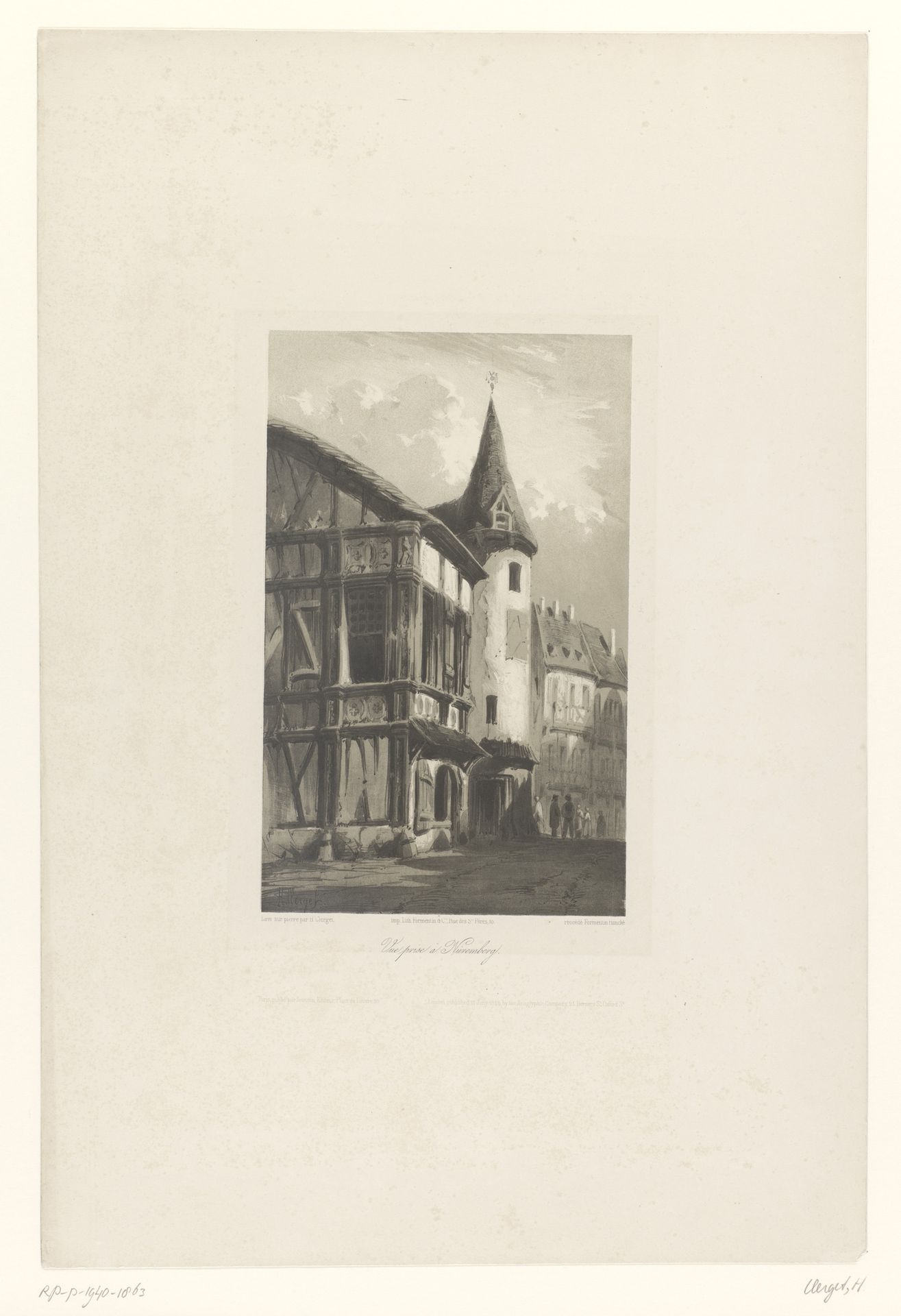 Zicht op een huis met toren in Neurenberg by Hubert Clerget