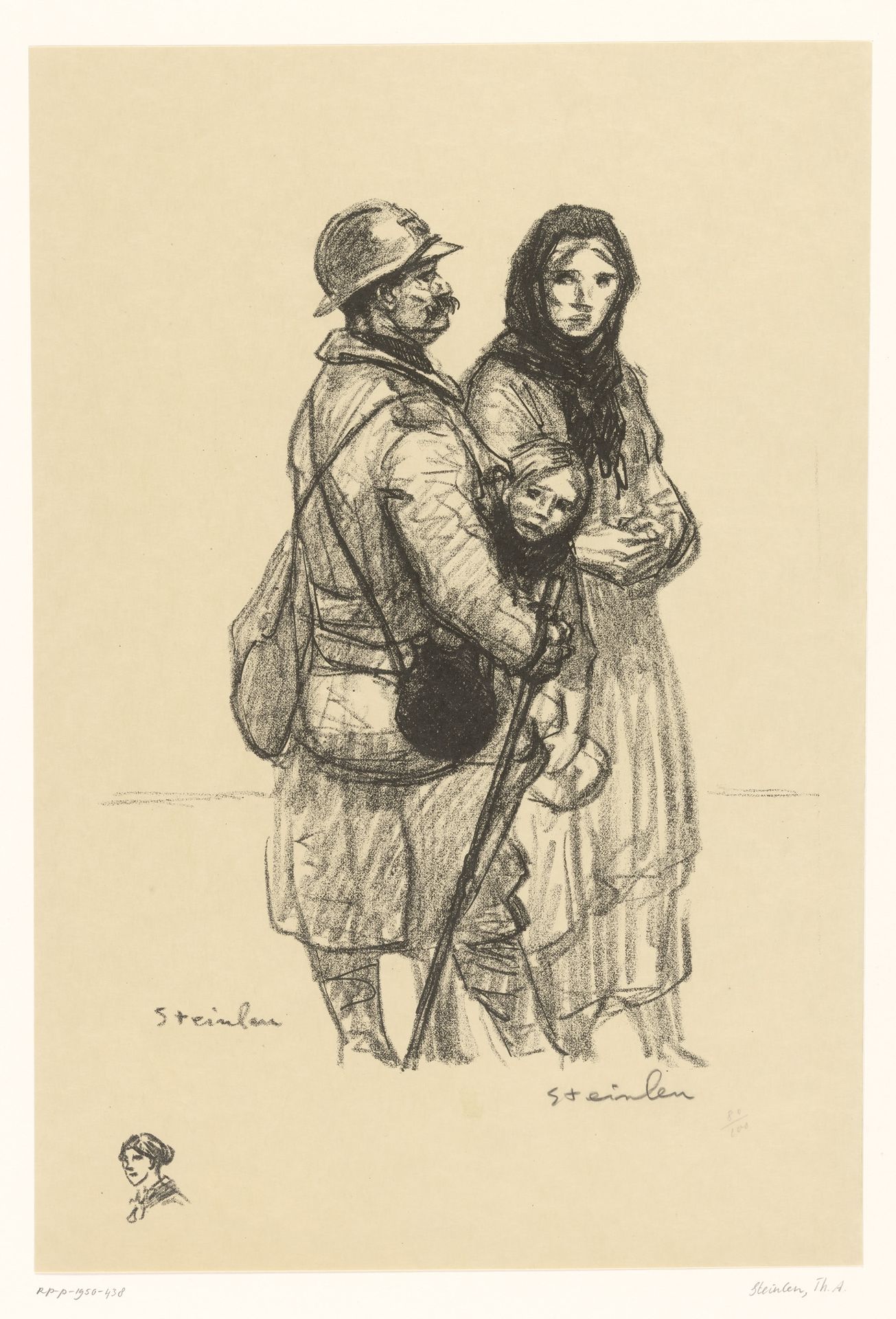 Soldaat, burgervrouw en kind tijdens de Eerste Wereldoorlog by Théophile Alexandre Steinlen
