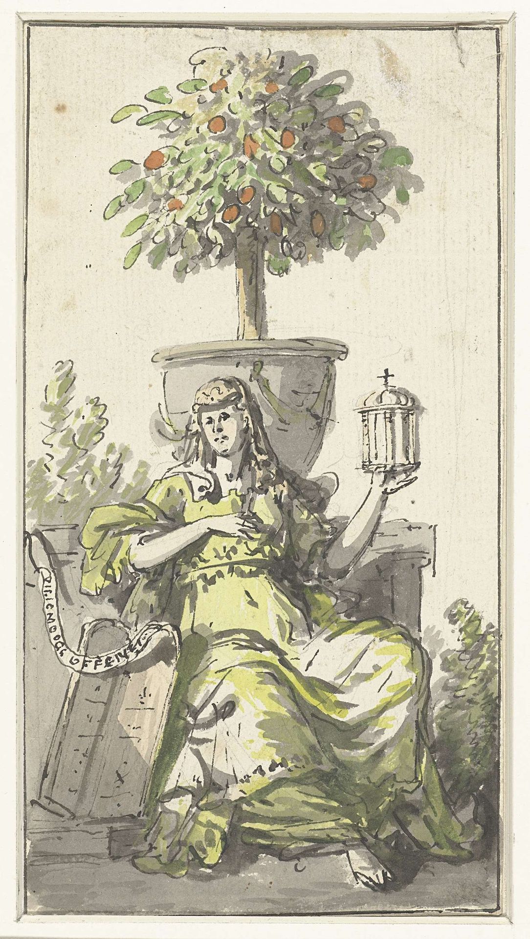 Ontwerp voor een titelpagina met een vrouw met een monstrans by Abraham van Strij