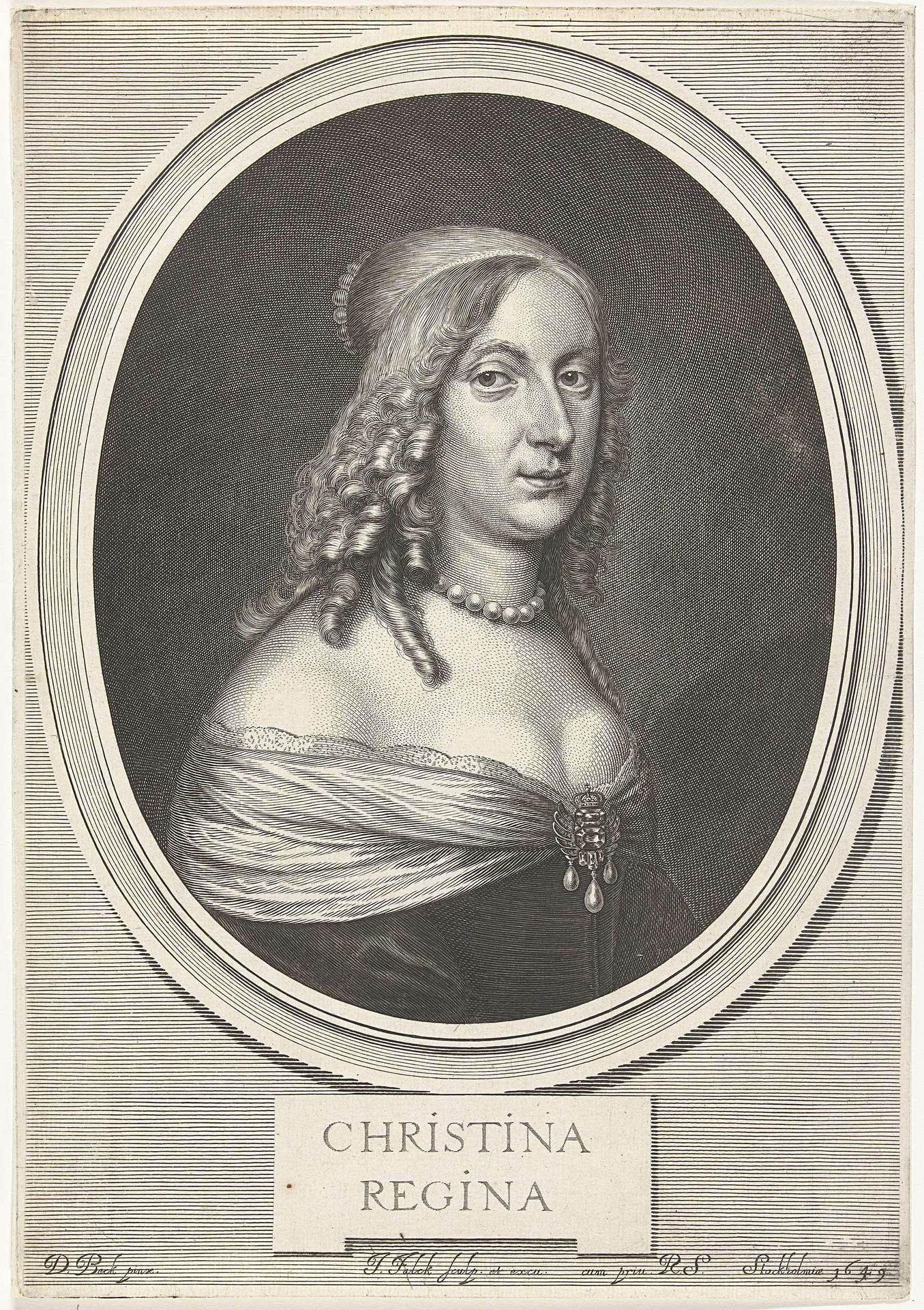 Portret van Christina I van Zweden by Jeremias Falck