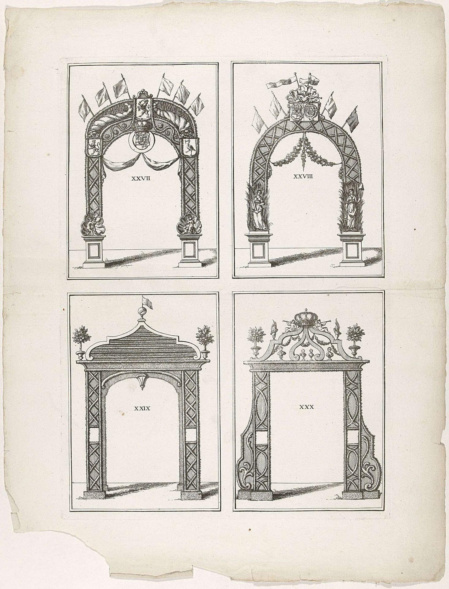 Erepoorten XXVII-XXX te Den Haag, 1747 by Albertus (de Jonge) Frese