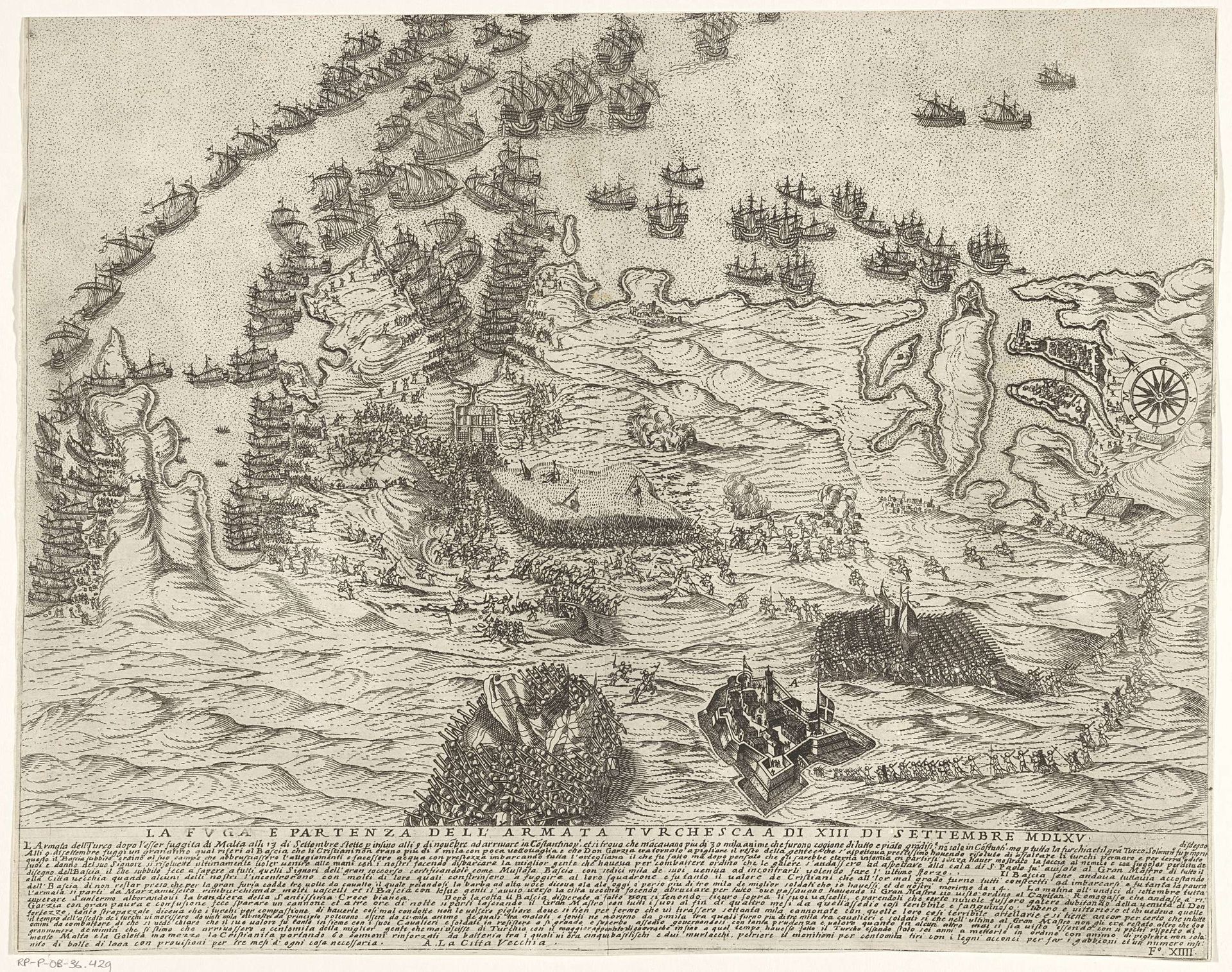 Vlucht en vertrek van het Turkse leger van Malta by Antonio Francesco Lucini