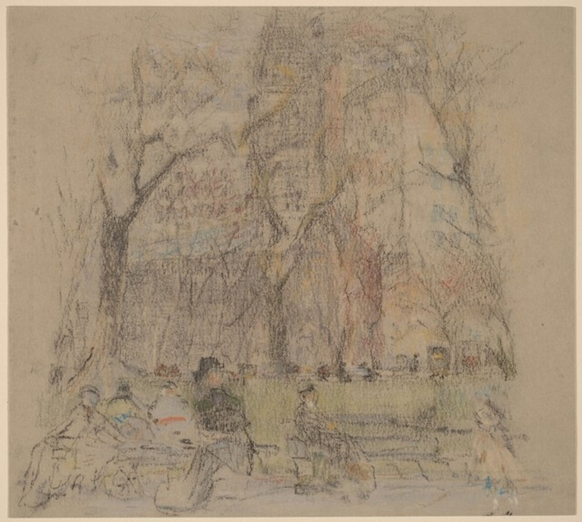 Untitled (Church and Figures on Park Benches) by John Marin