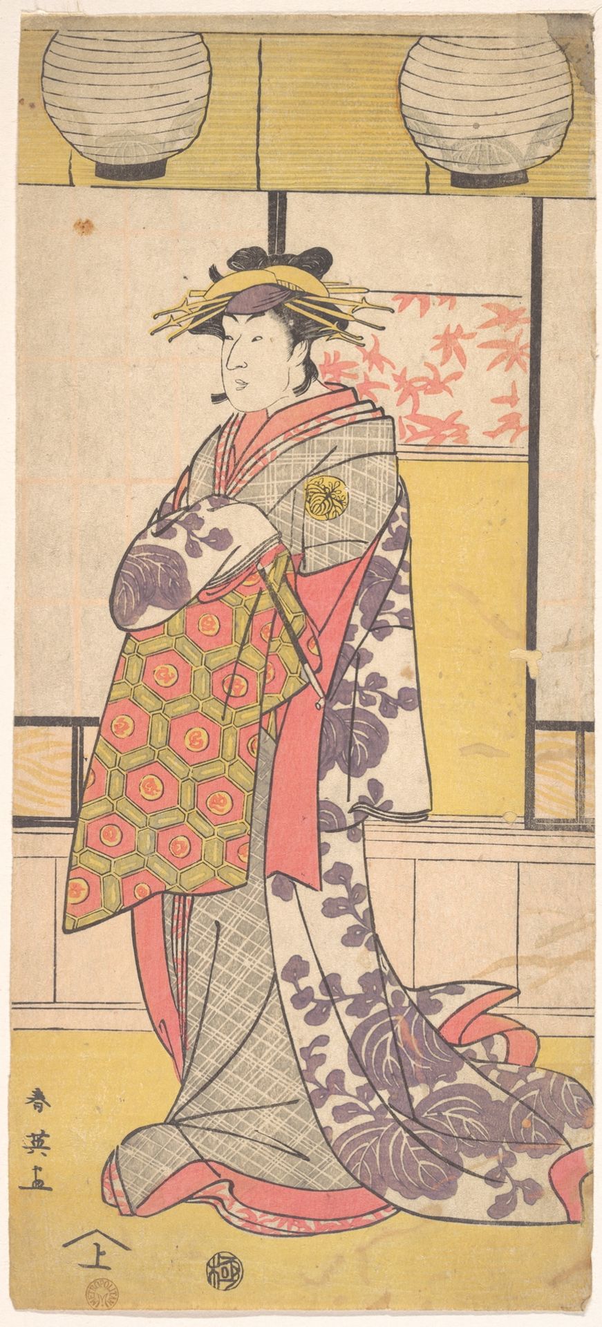 Nakayama Tatezo as a Courtesan Standing, Facing Toward the Left by Katsukawa Shun'ei