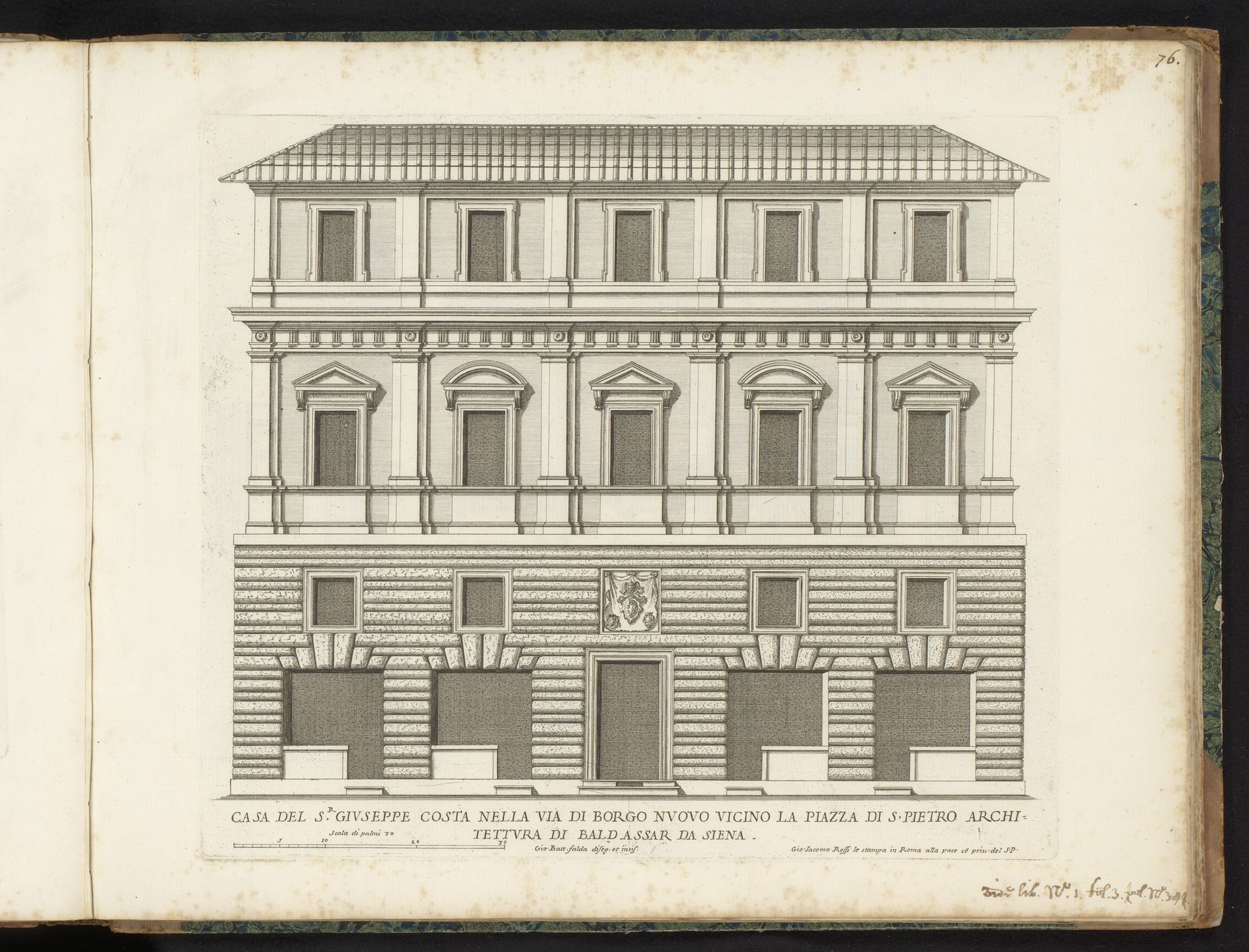 Façade van het huis van Giuseppe Costa by Giovanni Battista Falda