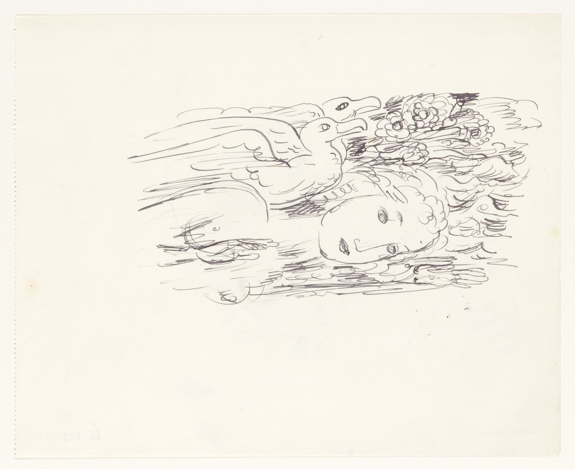 Twee zeemeeuwen en het gezicht van een vrouw by Leo Gestel