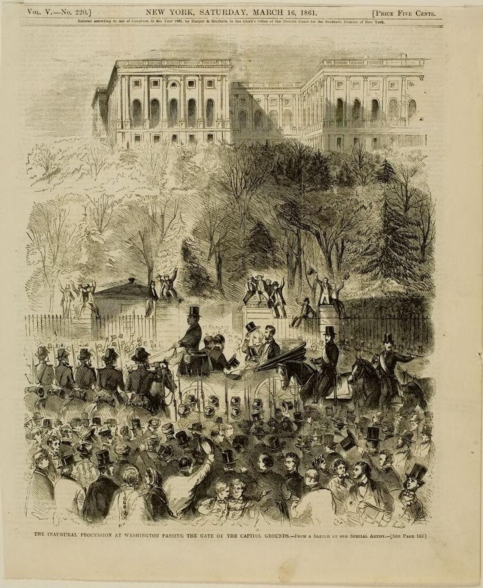 Inaugural Procession at Washington Passing the Gate of the Capitol Grounds by Designed by Winslow Homer