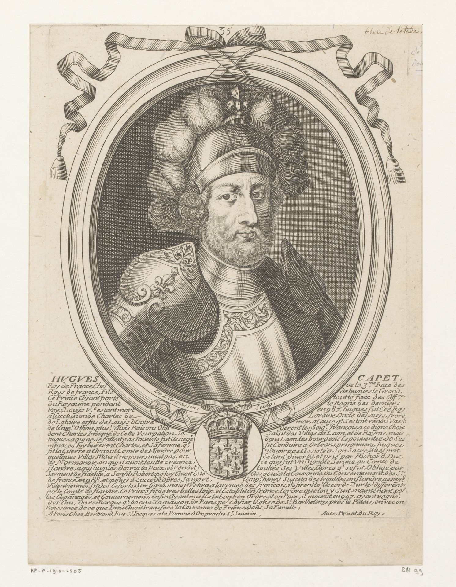 Portret van Hugo Capet, koning van Frankrijk by Nicolas de (I) Larmessin