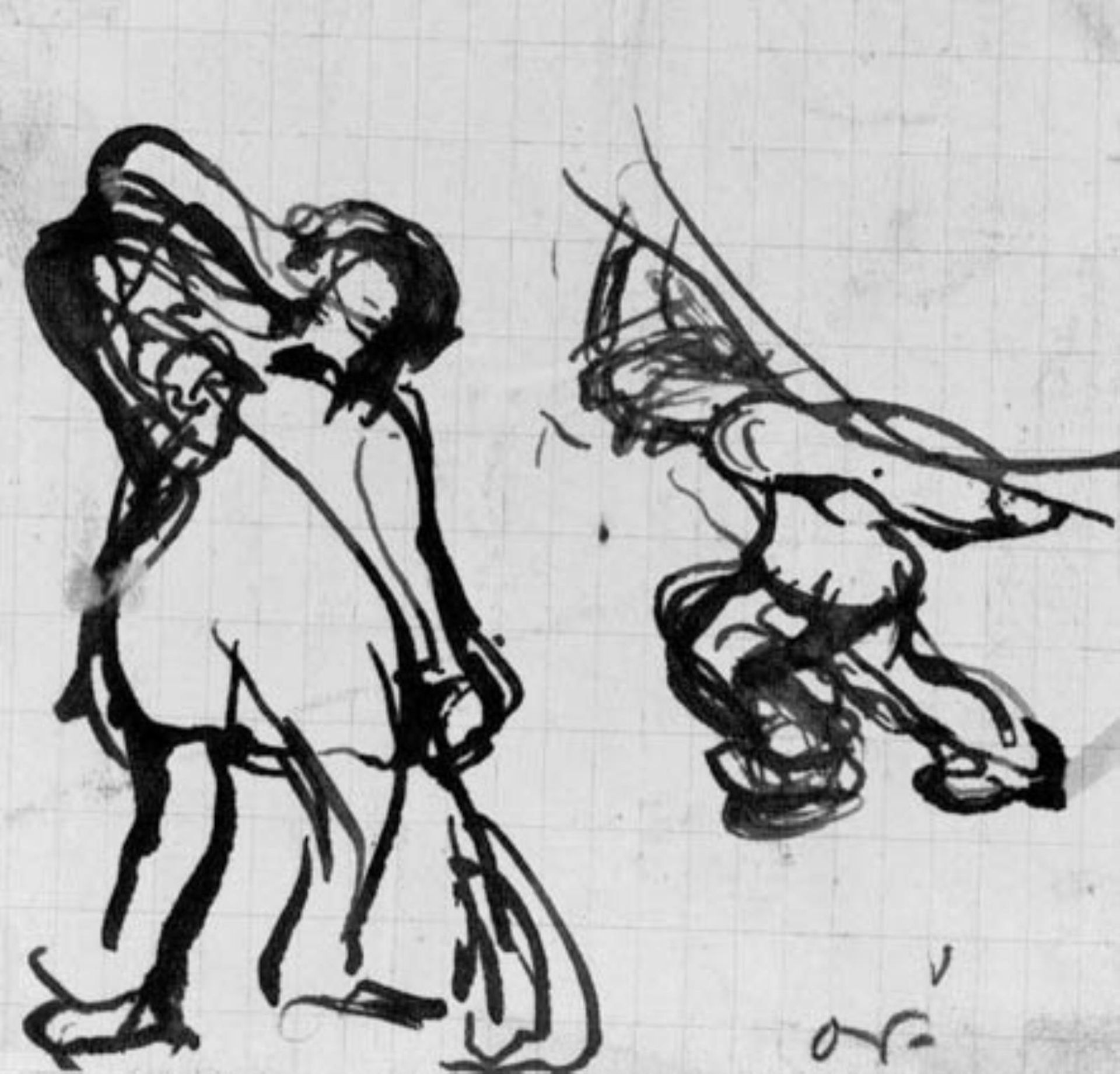 To skitser af en mand, der fejer, og en, der bærer noget tungt. by Othon Friesz
