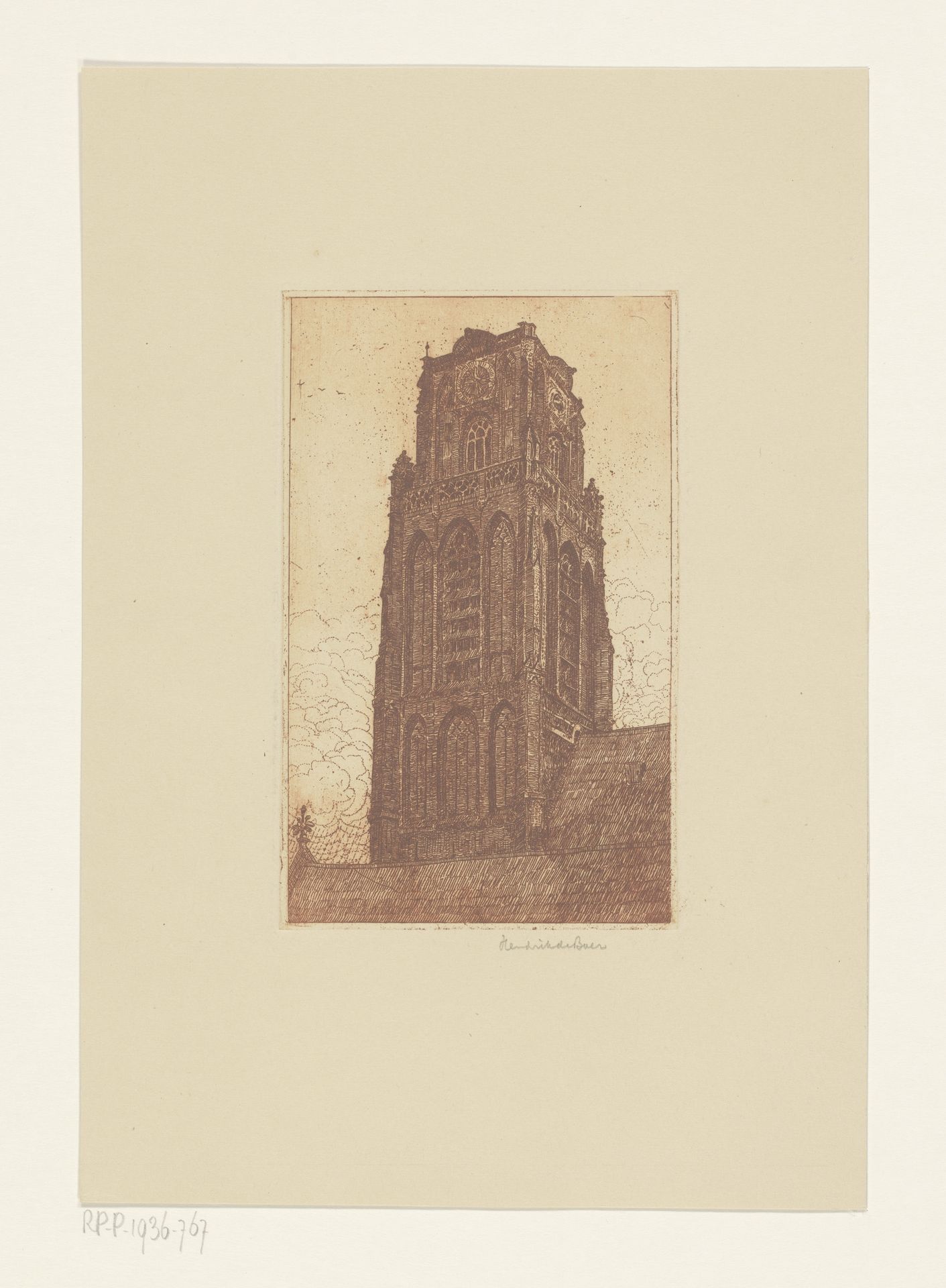 Studie van een kerktoren by Hendrik de Boer
