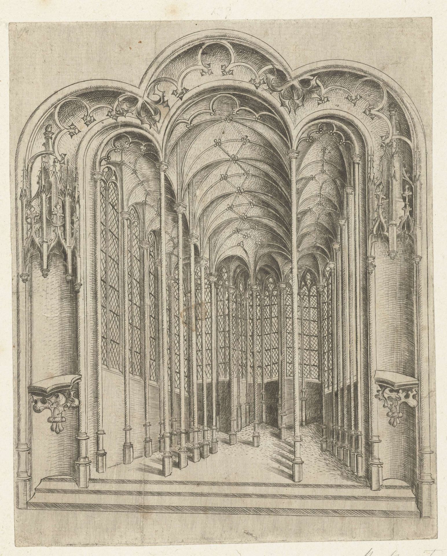 A Gothic Church Interior by Meester W met de Sleutel