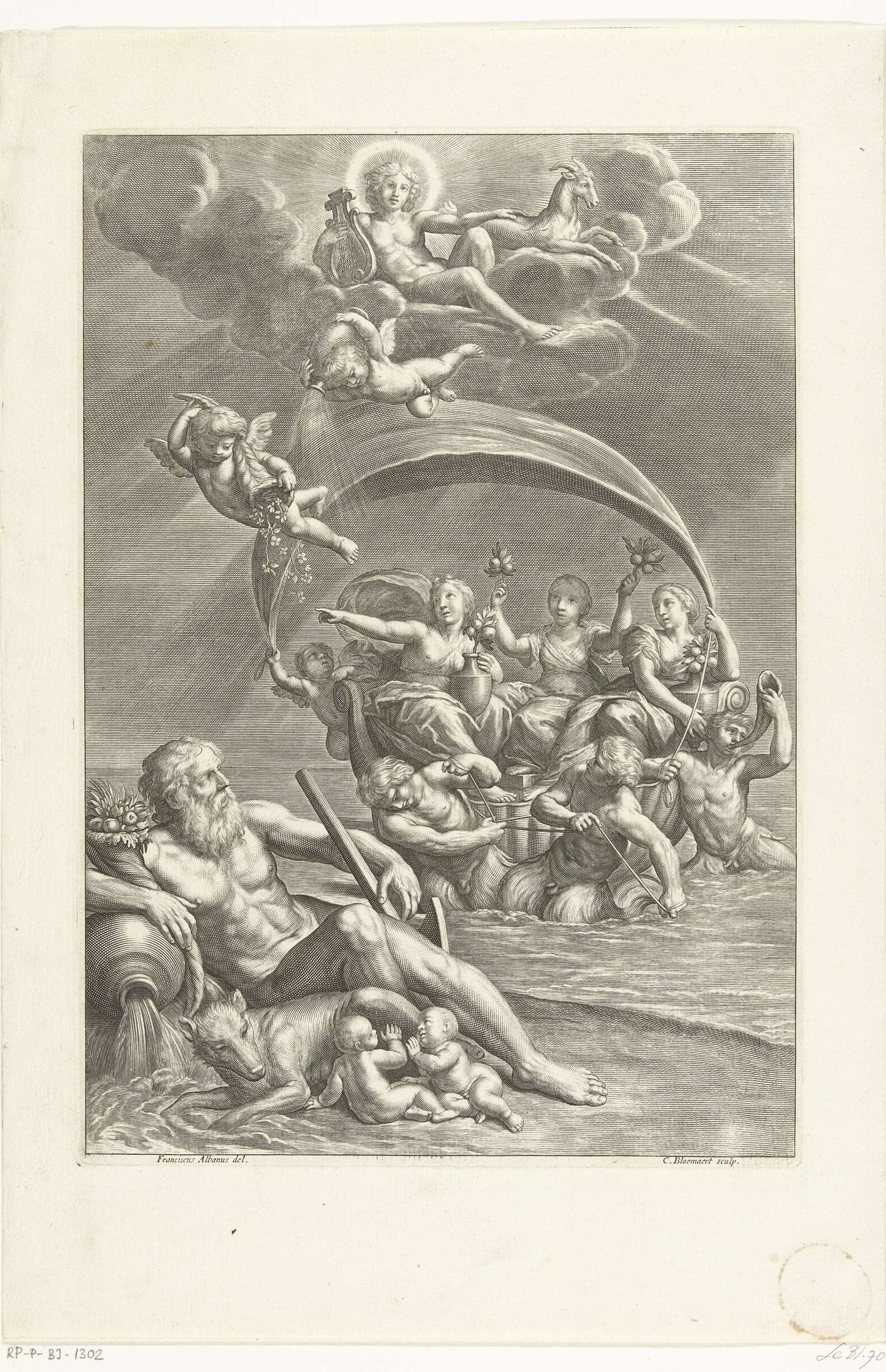 Drie Hesperiden brengen sinaasappelen naar Rome by Cornelis Bloemaert