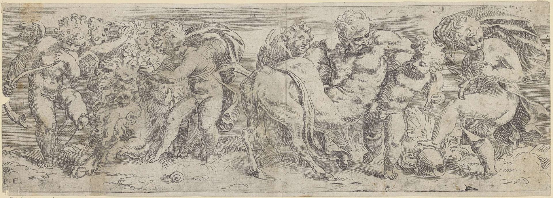 Dronken sater en putti by Paolo Farinati