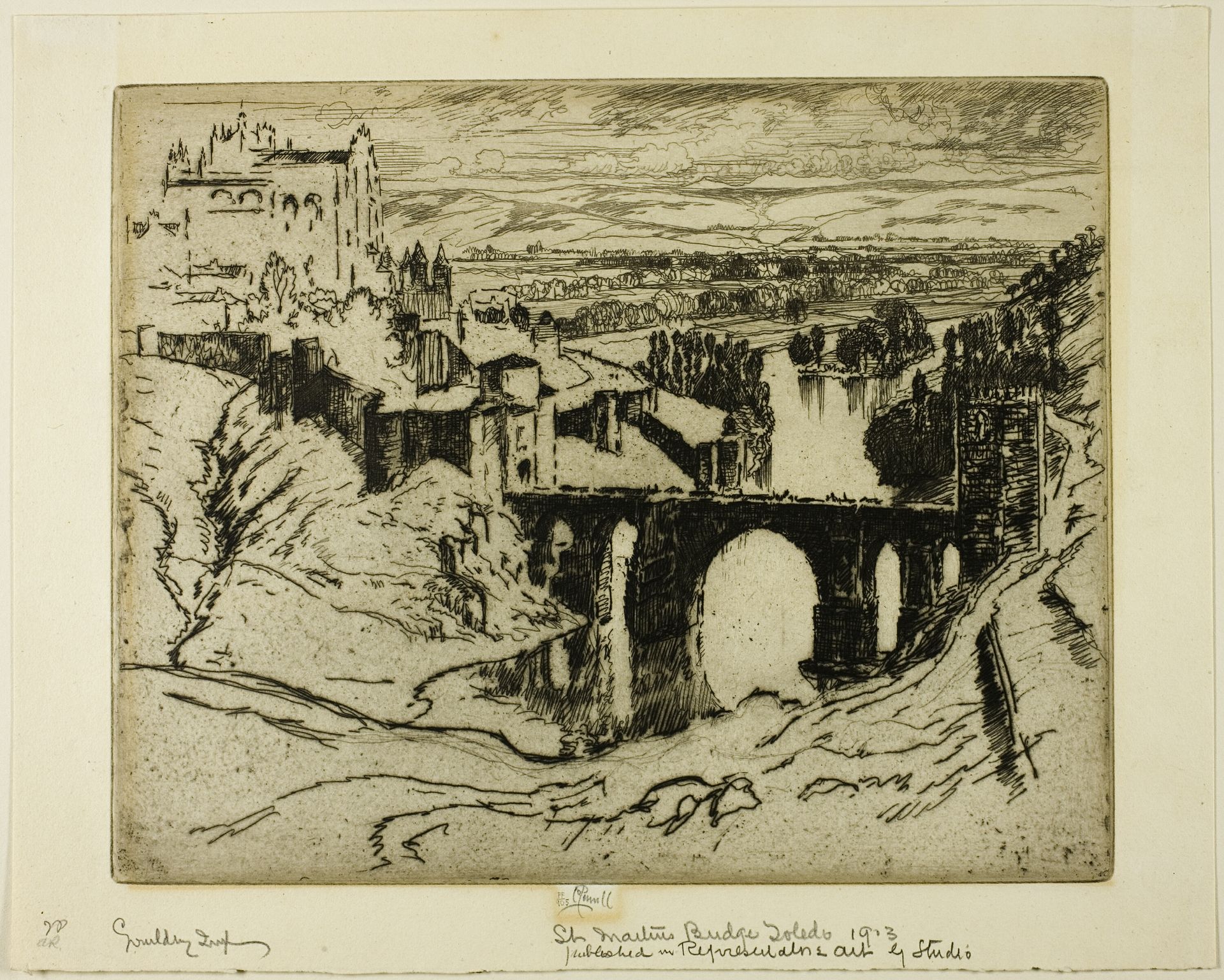 St. Martins Bridge, Toledo by Joseph Pennell