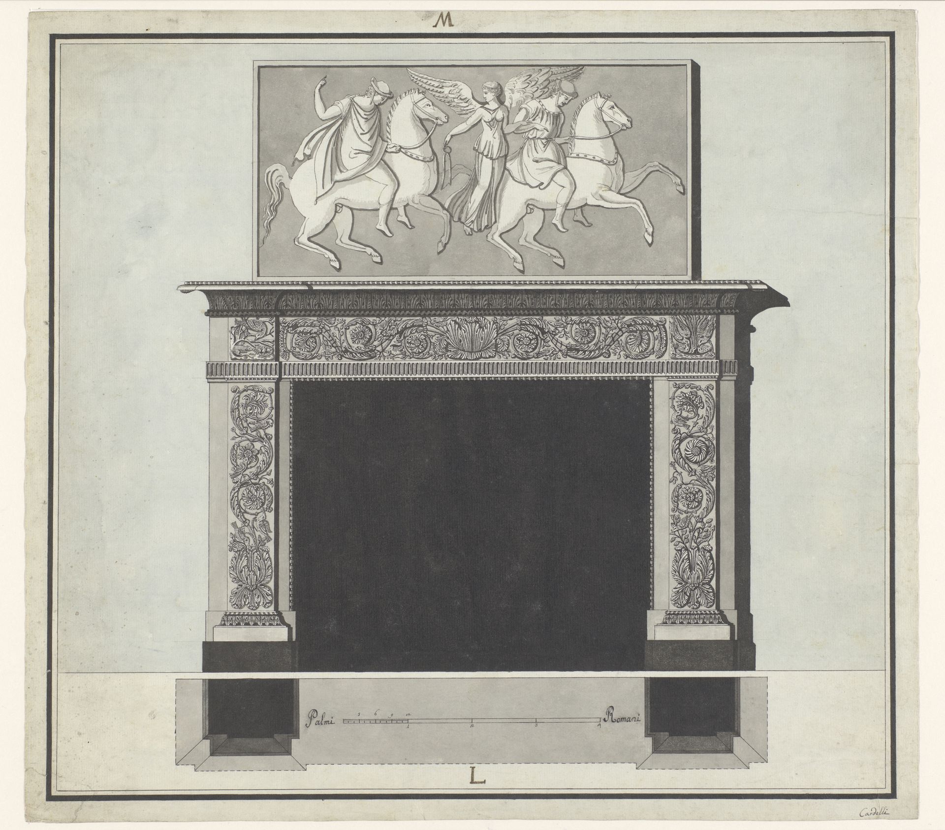 Schoorsteenmantel met bladranken met vogels en andere dieren by Lorenzo Cardelli