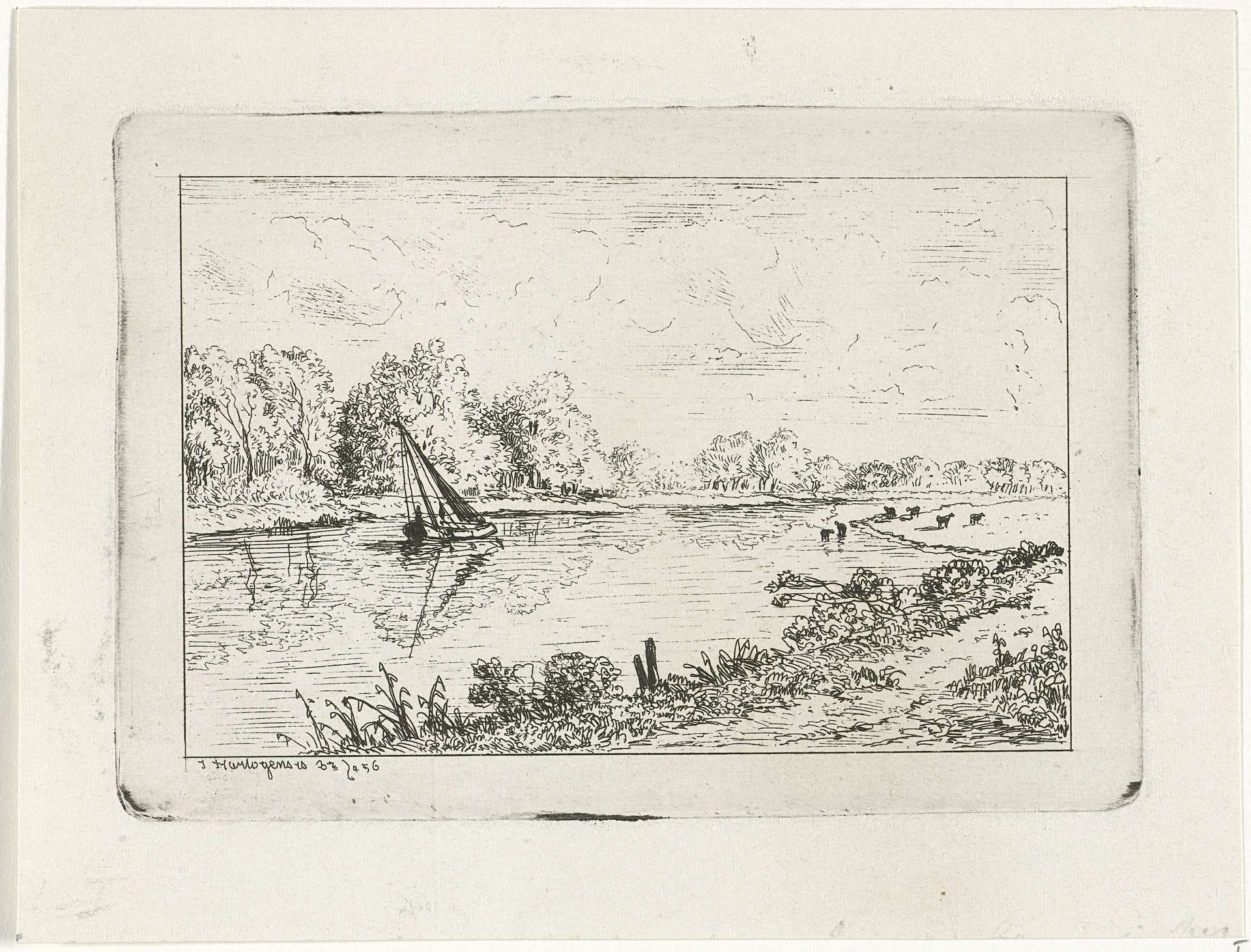 Zeilboot op een rivier by Joseph Hartogensis