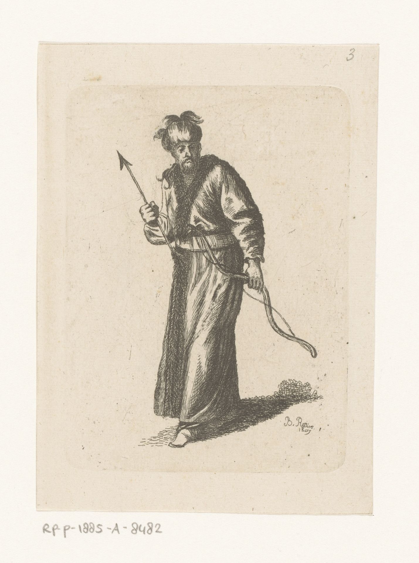 Turkse man met pijl en boog by Bernard Eugène Antoine Rottiers