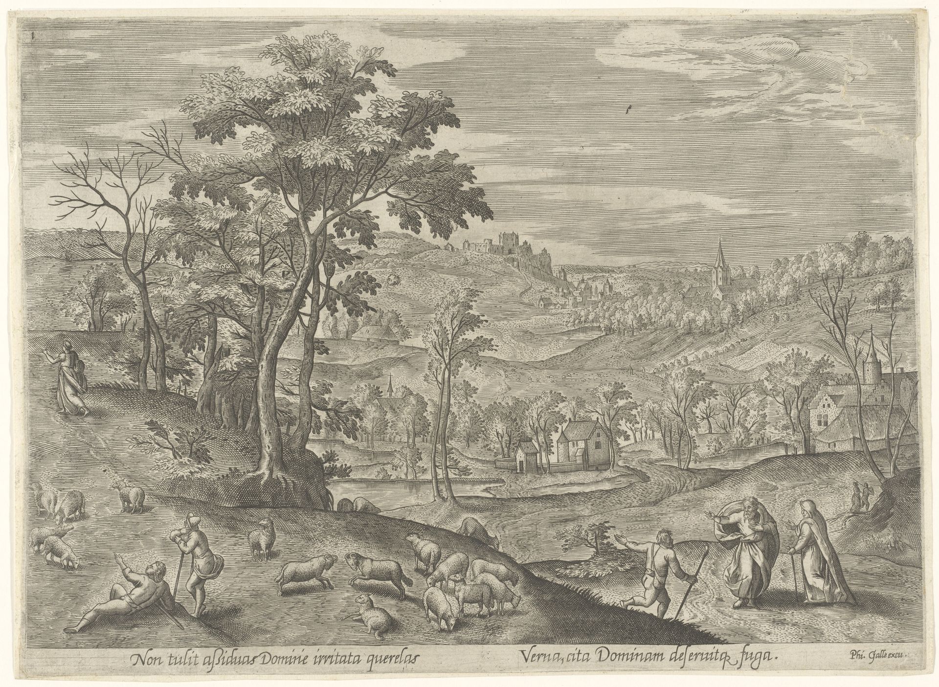 Heilige Geneviève trekt het bos by Philips Galle