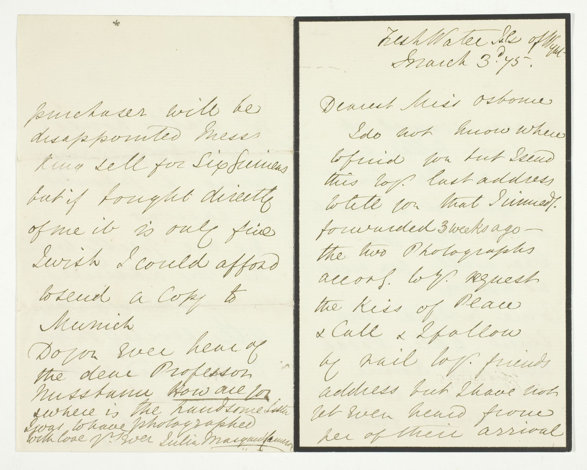 Autograph Letter by Julia Margaret Cameron