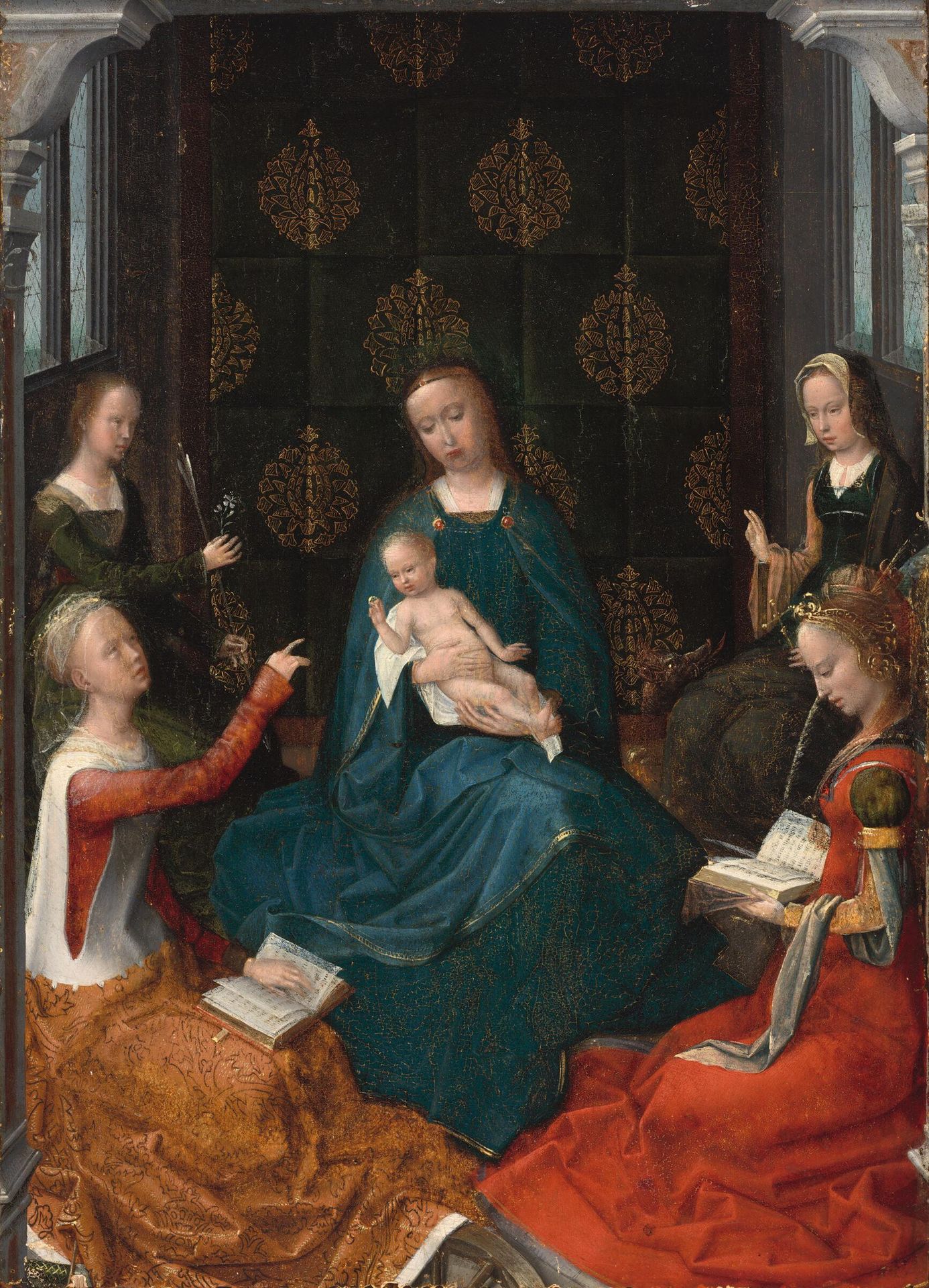 The Mystic Marriage of Saint Catherine of Alexandria with Three Female Saints: Ursula, Margaret of Antioch, and an Unidentified Martyr by Adriaen Isenbrant