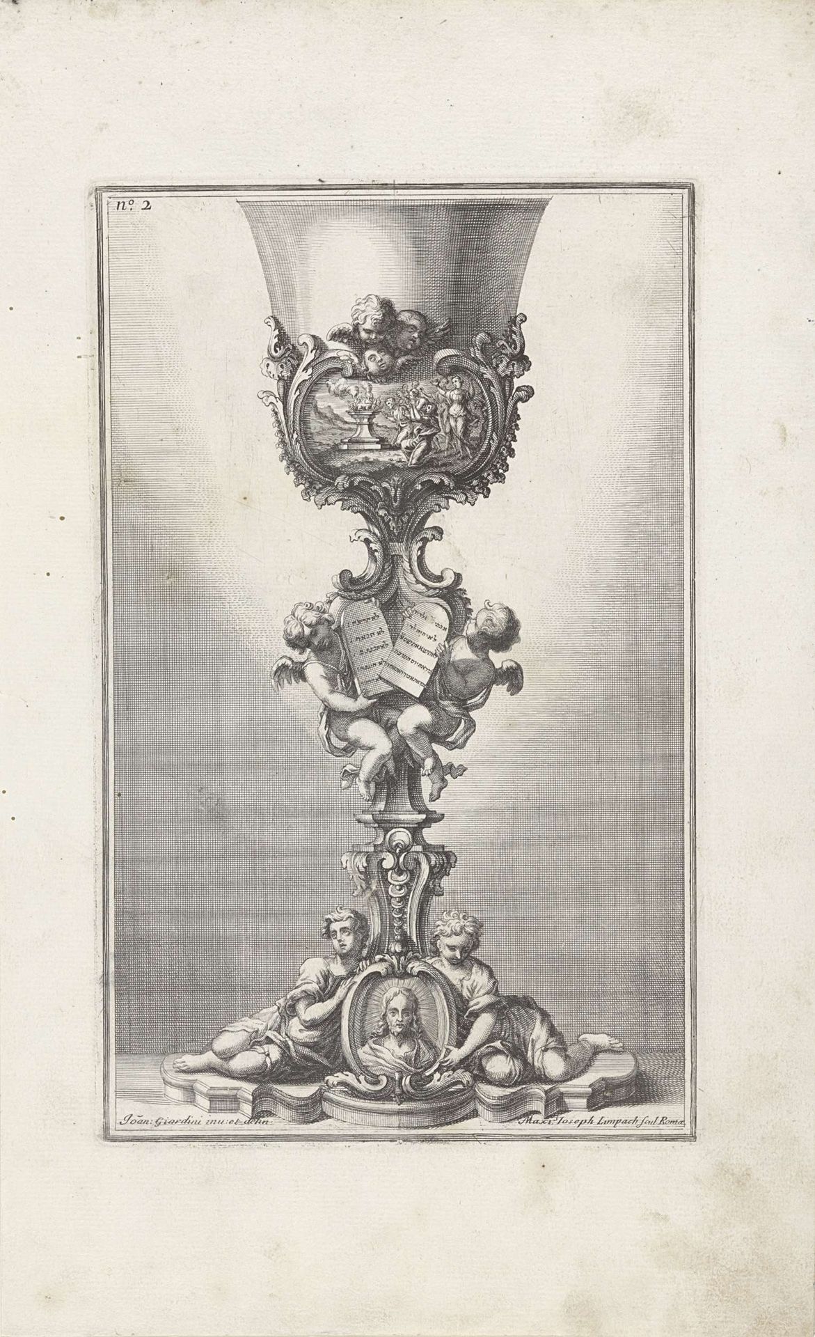 Kelk met offerscène, putti en portret van Christus by Maximilian Joseph Limpach