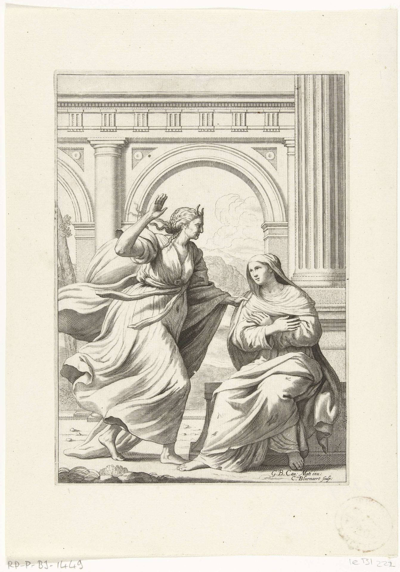 Oude vrouw slaat een jonge vrouw by Cornelis Bloemaert